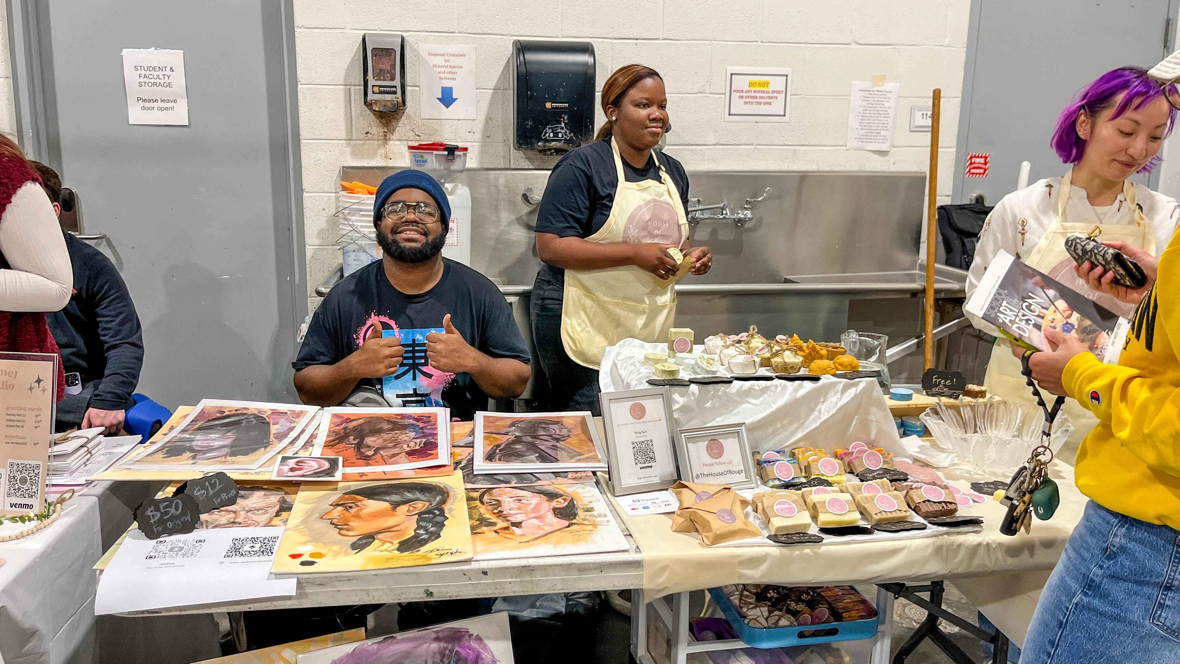  / Holiday Market 2023. Left- Josh Lynah; right Ning Sun (and friend in middle) 
