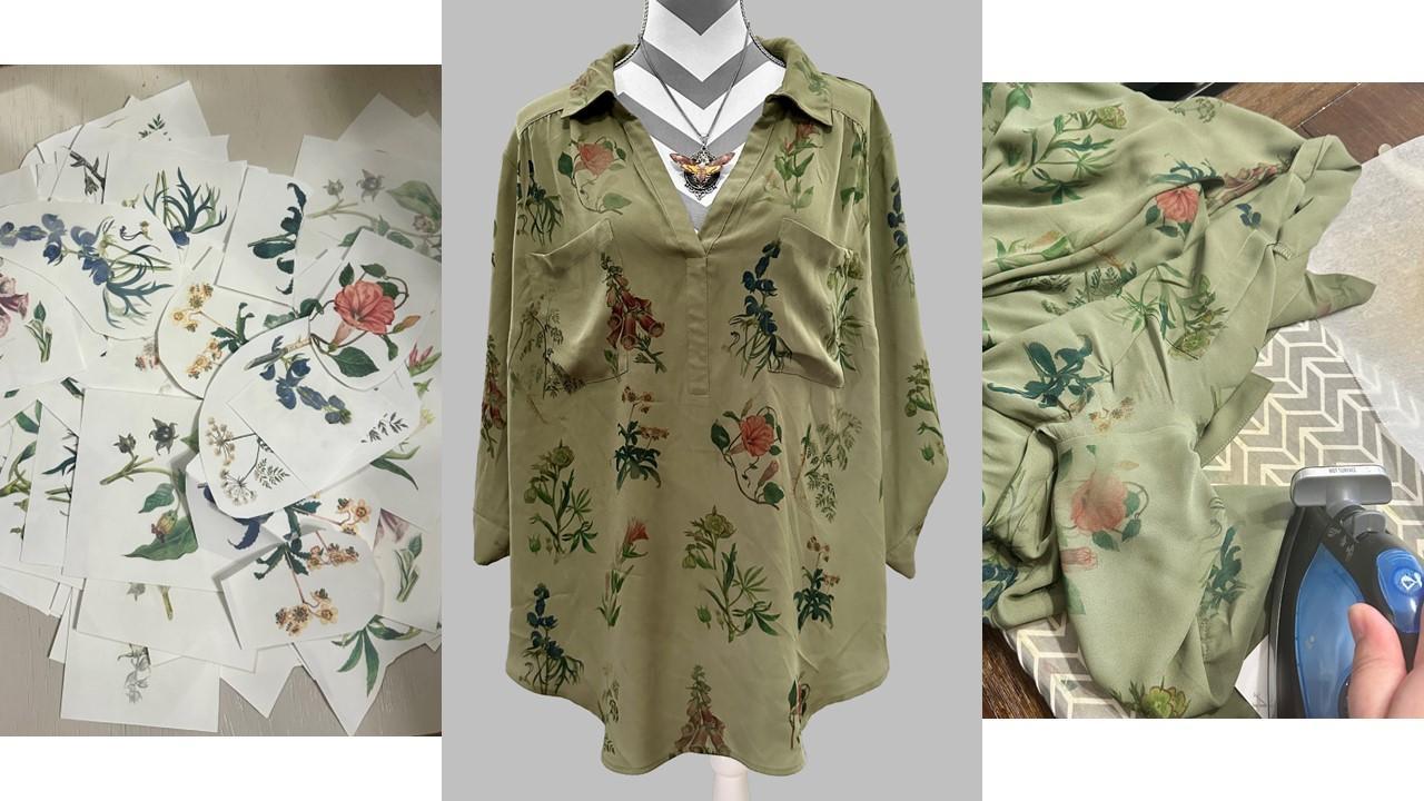 Vintage poisonous flower  / Vintage poisonous flower illustrations sublimated onto a green blouse.  
