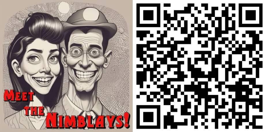  / This is the cover art and a QR code for the audio series Meet The Nimblays! 