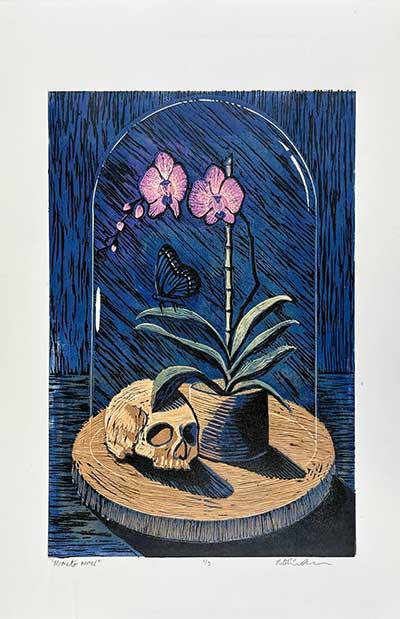 Natalie Brown, "Memento Mori", 2024. Linocut.  / 
