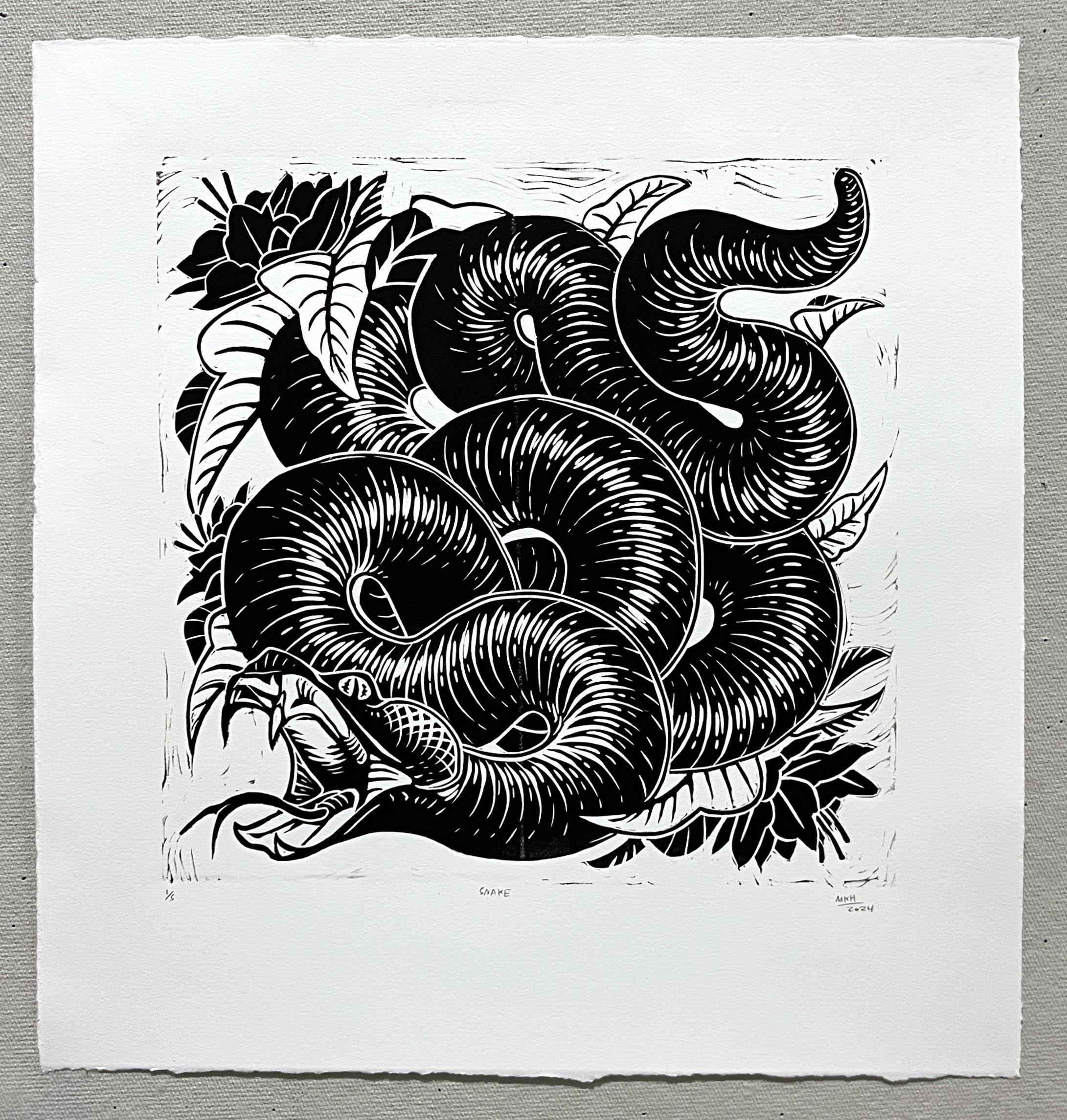  Matthew Hedeen, "Snake", 2024. Linocut on Paper. / 