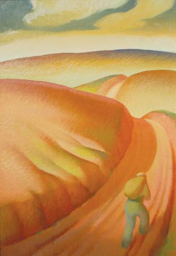  / Athos Menaboni, The Long Journey, c. 1950. Oil on canvas mounted on wood; 22 × 15 in. (55.9 × 38.1 cm). Gift of D. Russell Clayton, 2007.1.10. 
