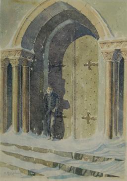  / Athos Menaboni, Christmas Eve, c. 1928. Watercolor on paper; 13 3/4 × 9 3/4 in. (34.9 × 24.8 cm). Gift of D. Russell Clayton, 2007.1.1. 
