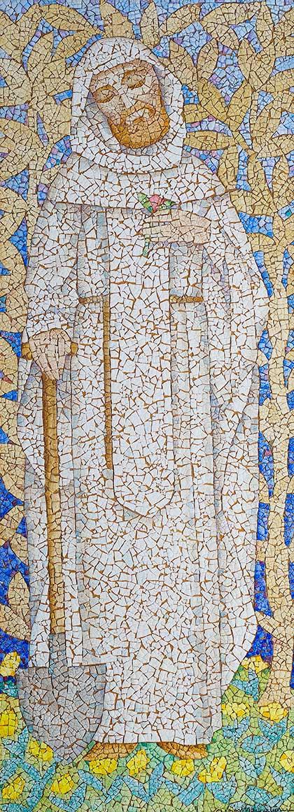  / Athos Menaboni, Saint Fiacre, Patron of the Gardeners, c. 1958. Painted eggshells on wood; 34 x 13 in. (86 x 33 cm). Gift of June Boykin Tindall, 2008.2.2. 
