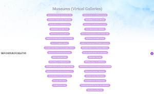 List of museums offering virtual galleries, including U.S. and international institutions, under “BePositivelyCreative” header.  / About Me) This is a screenshot of my “about me” page which gives a brief description of why this website was created and my teaching philosophy gives the user an idea of the person/teacher who created this website.  