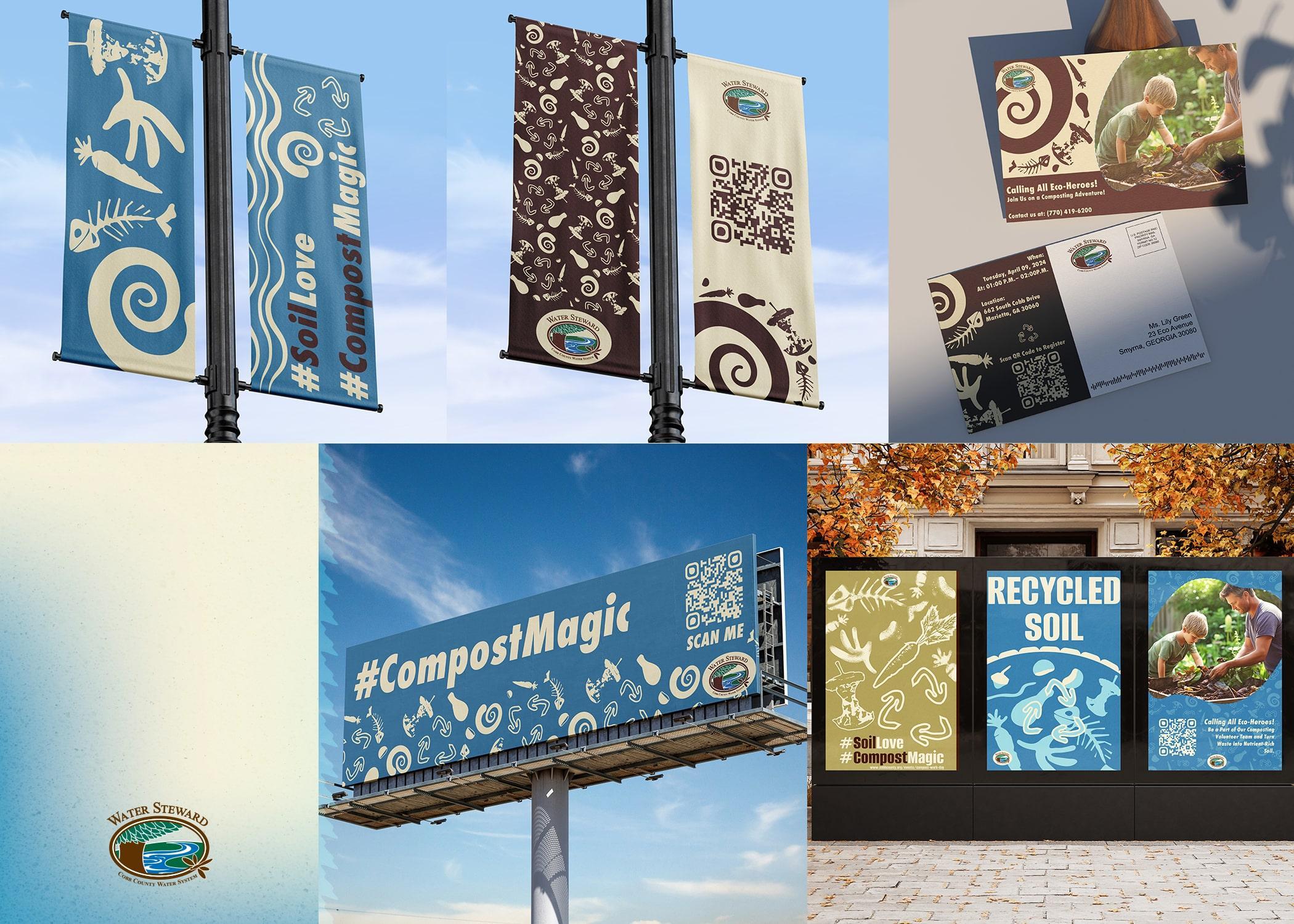  / Katherine Jimenez "Marketing for Compost Day," Lamp posters, Billboards, Bus Stop advertisements, and 4 x 6 in Post Card 2024. Physical Marketing material for Cobb County Water System. 
