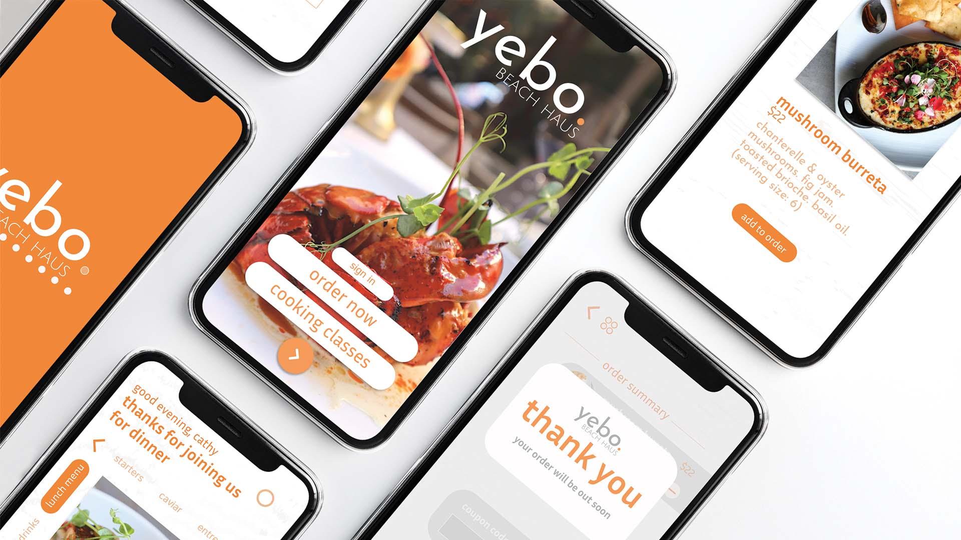Yebo Phone App  / “Yebo Phone App” iPhone layout, 430 x 932 pixels, 2023. The app design helps the user easily navigate the menu. 