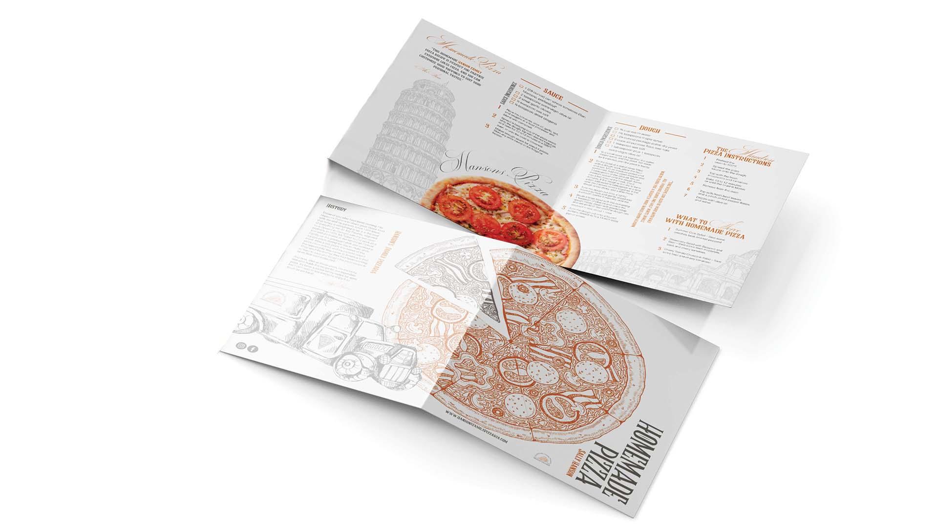 Home Made Pizza  / “Home Made Pizza,” large brochure layout, 11 x 17 inches, 2023. This layout introduces the demographic of this brochure to the step by step instructions of how to make a homemade pizza. 
