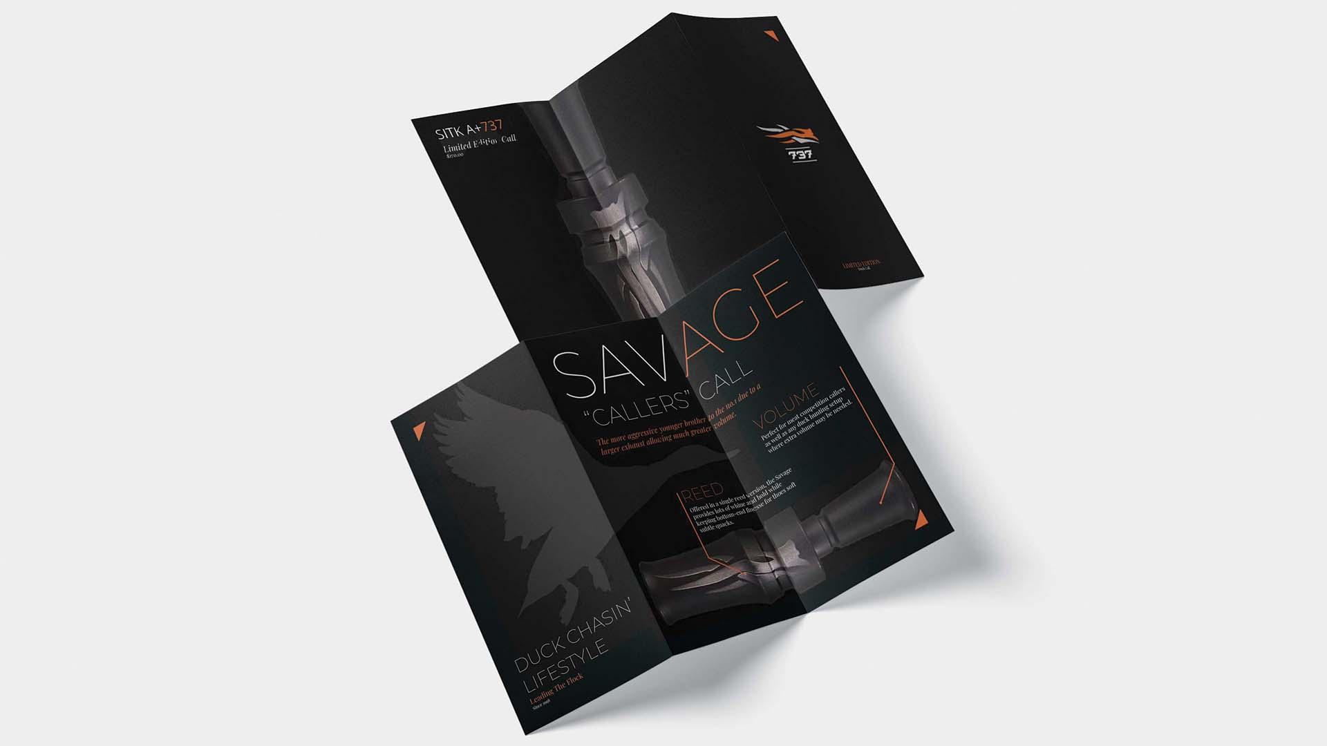 Savage  / “Savage,” brochure ad, 8.5 x 11 inches, 2022. This brochure is meant to advertise this duck call while keeping the overall design clean and simple. 
