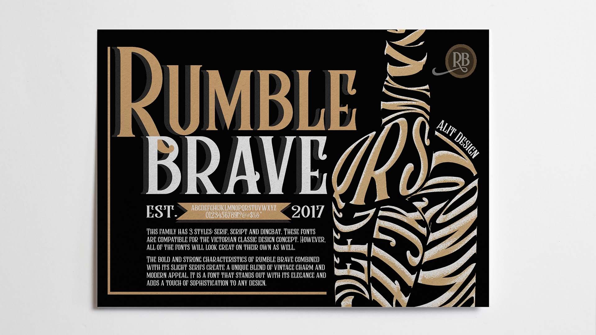 Font Homage: Rumble Brave  / “Font Homage: Rumble Brave,” publication design, 11 x 17 inches, 2023. This poster takes a creative twist of pushing the font to express its self in a literal way. 