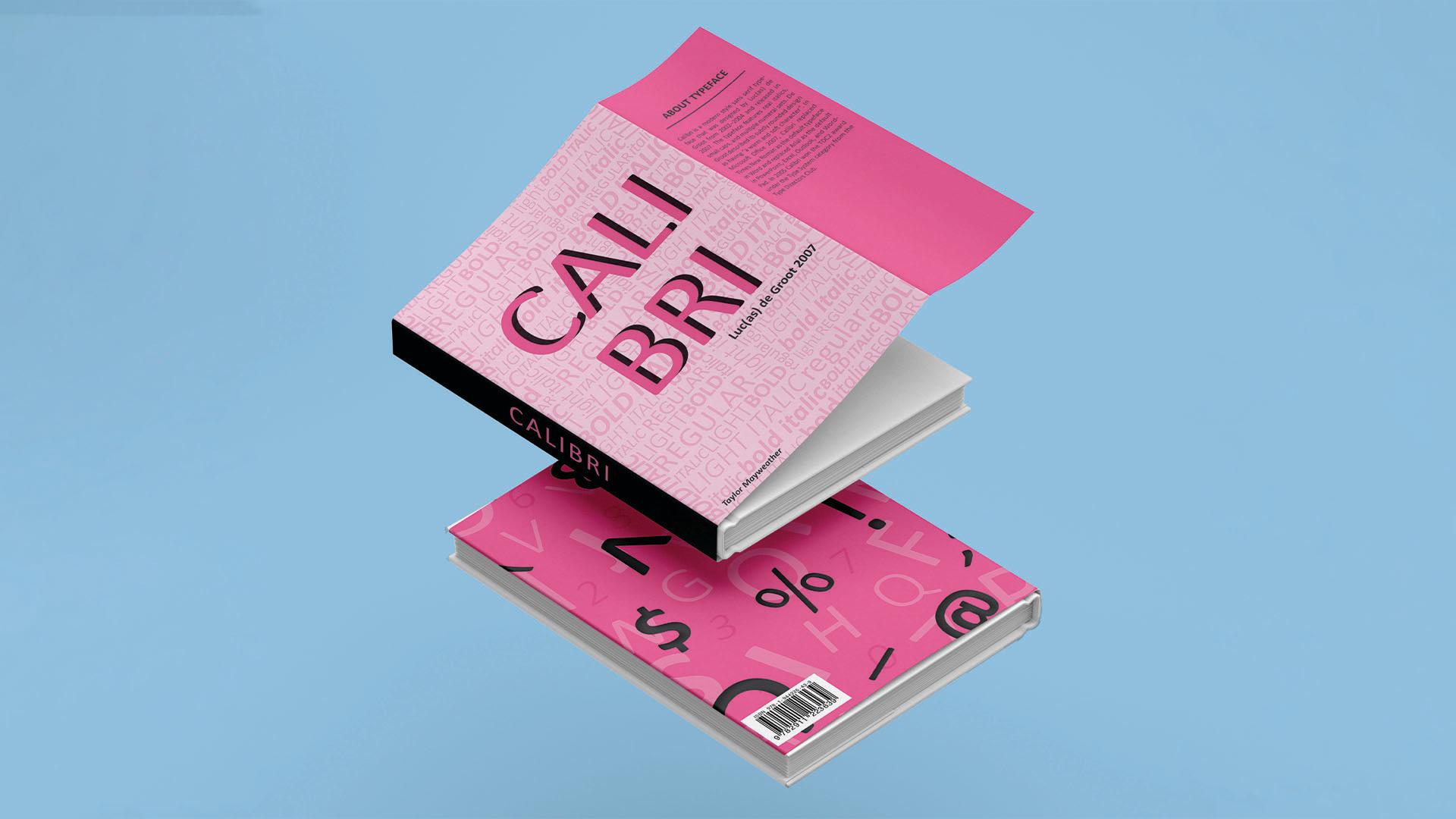 Calibri Dust Jacket / "Calibri Dust Jacket," dust jacket 9 x 17 inches print product, 2022.This design aims to attract attention with a modern presentation, using Calibri's style to make the book more appealing and engaging for readers.