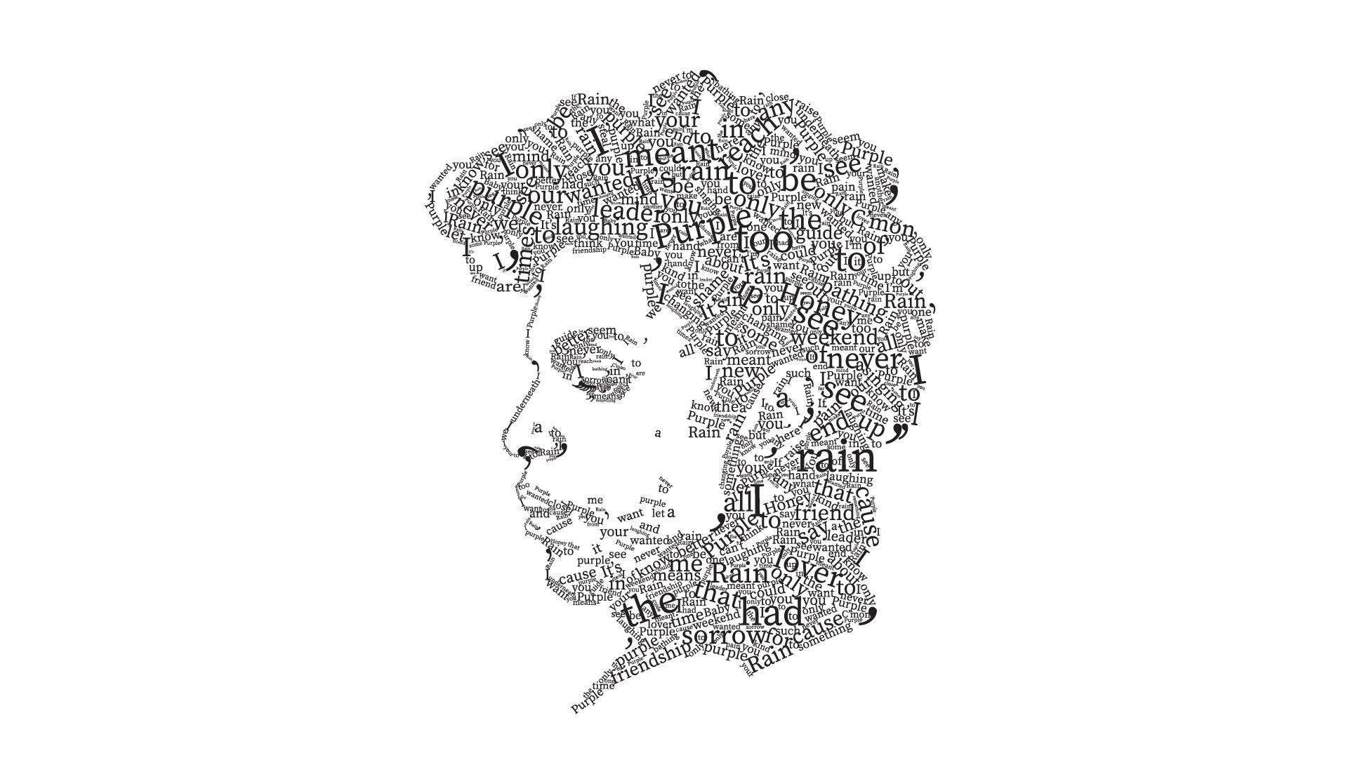 Purple Rain  / “Purple Rain,” typographic portrait, 11 x 17, 2022. This portrait of Prince is created out of the lyrics of his song Purple Rain.  