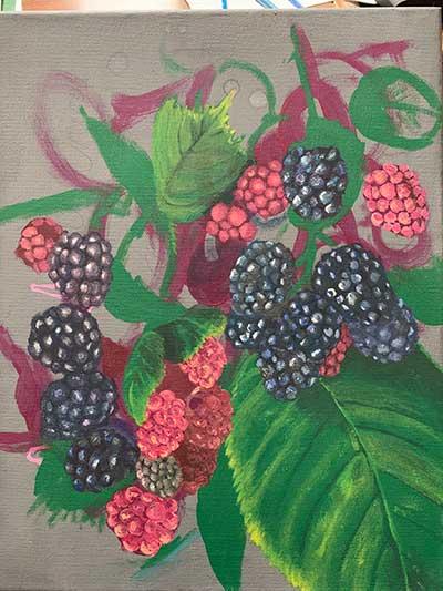  / "Blackberry" is acrylic on canvas. 