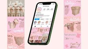 LaceMade: The Corset  / “LaceMade: The Corset,” Instagram Series Post, 6x6 inch, 2022. This is a social media campaign advertising the corsets of the brand “LaceMade” along with their museum. 