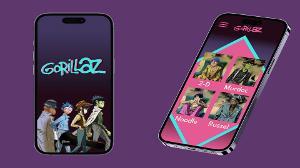 Gorillaz App  / “Gorillaz App,” 430x932 px (iPhone), 2023. This is a group UI design for an app based around the British band, Gorillaz, specifically to introduce the members. 