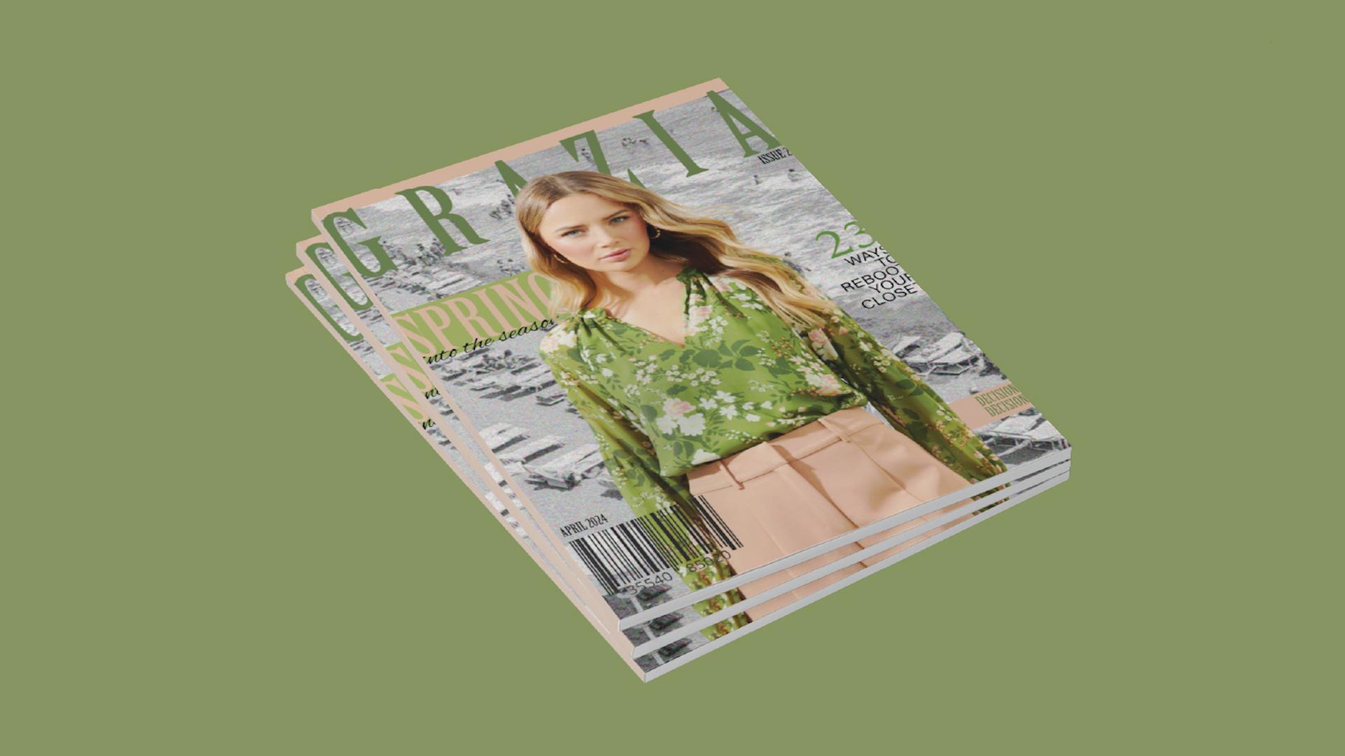 GRAZIA   / 
“GRAZIA,” magazine cover, 8.5 x 10.875 print, 2023. This magazine cover showcases a redesign of the spring edition of the Italizna magazine, “Grazia.”  