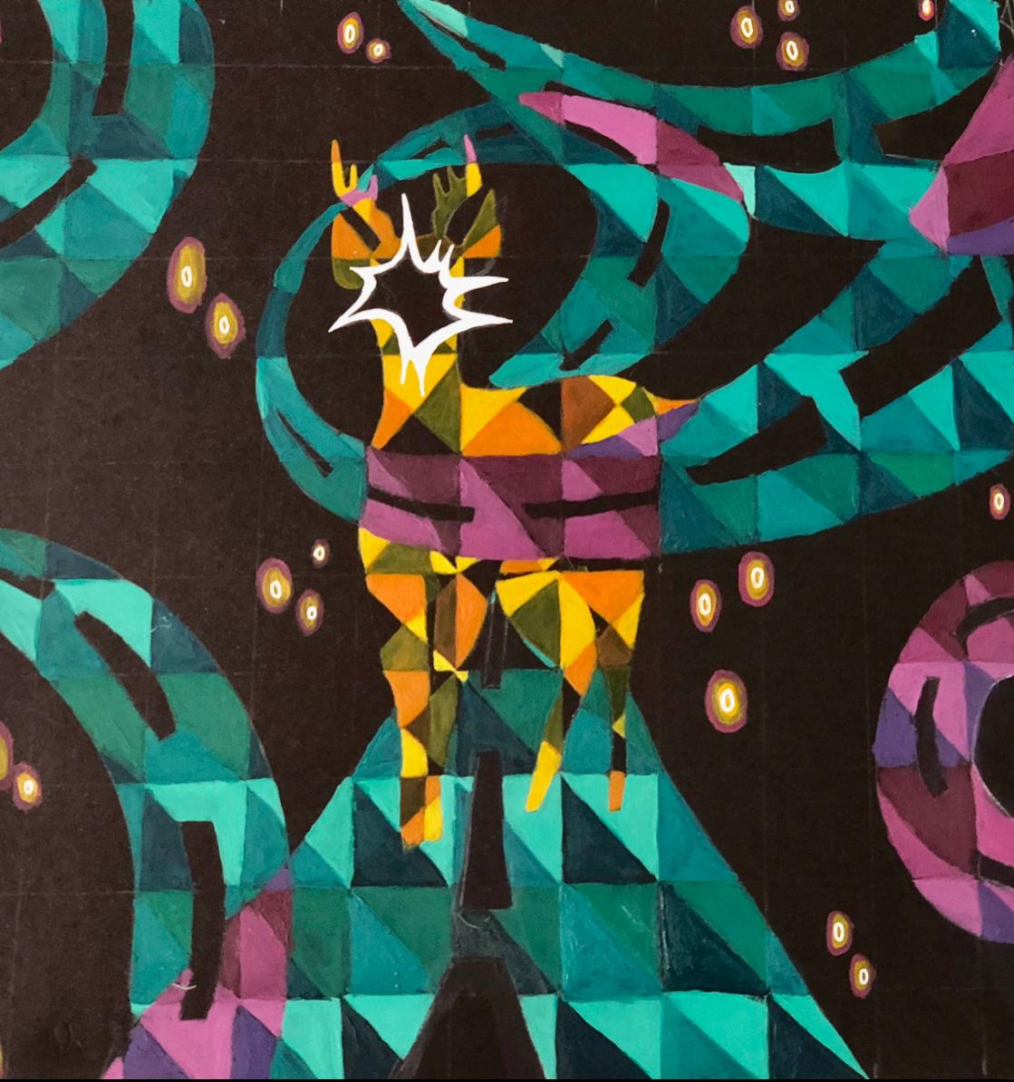 Emily James  / Emily James, Triadic color scheme, 8x8 Inches, Acrylic on black paper,Fall 2023. 