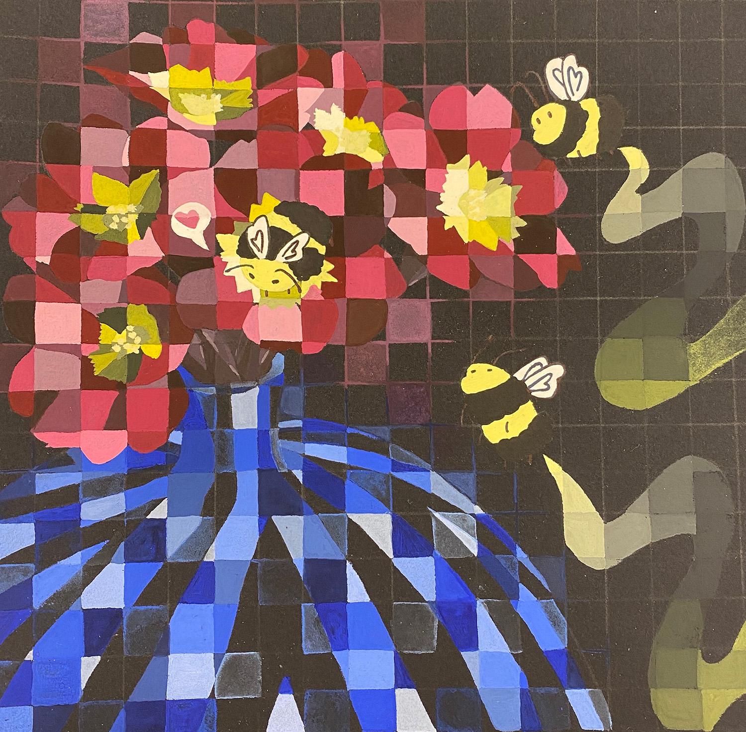 Emily Espinoza  / Emily Espinoza, Triadic color scheme, 8x8 Inches, Acrylic on black paper,Fall 2023. 