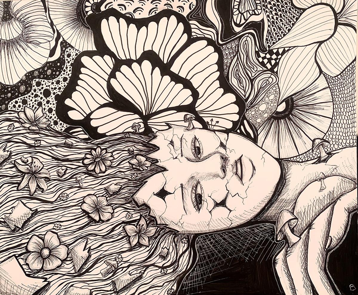 Elie Raybourn  / Elie Raybourn_untitiled-pen-14x17- fall 2023-Depth, Space, Movement, Texture 