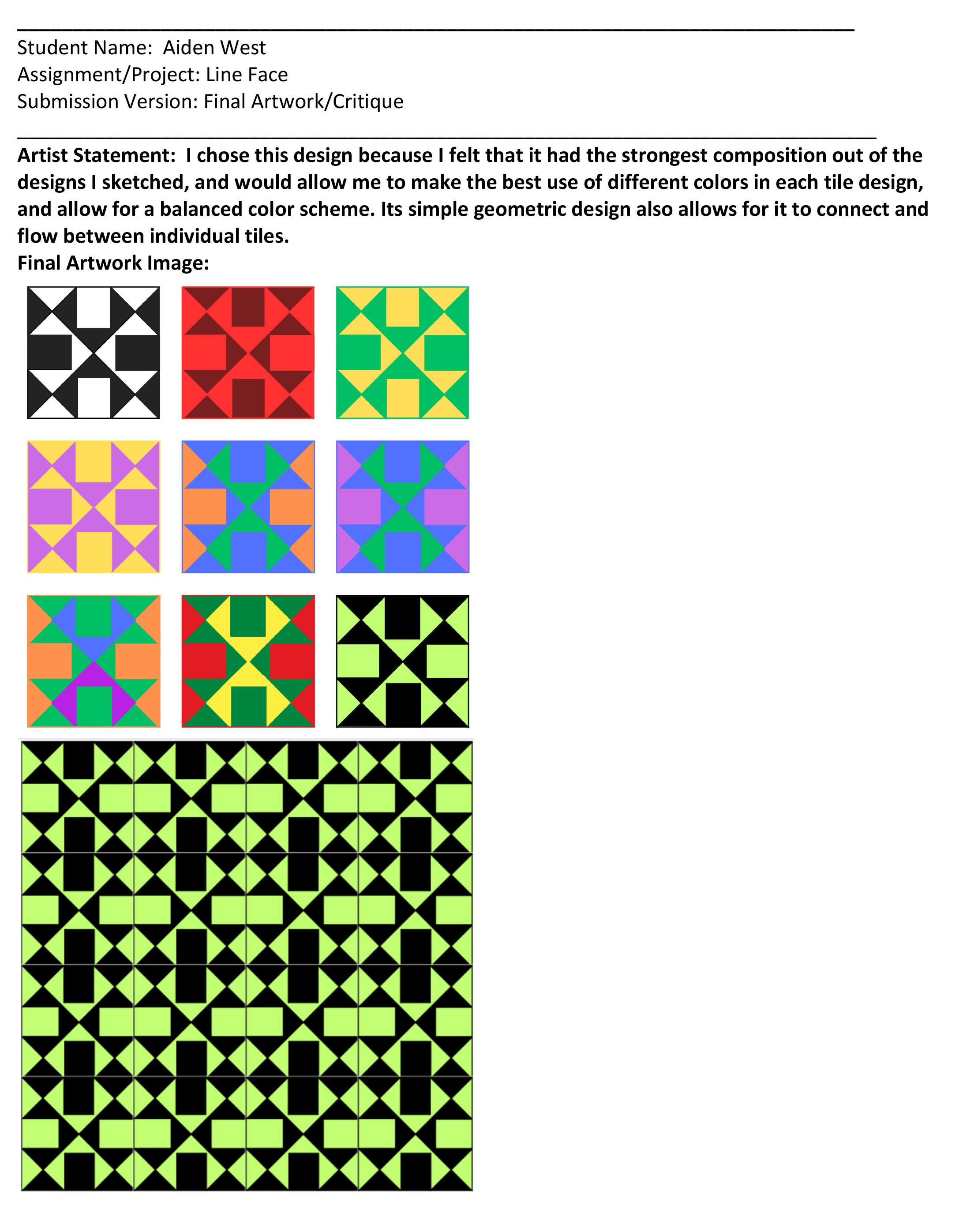 Aiden West  / Aiden West, Digital, Tile Project Color Schemes, Fall 2023, 2D Design  