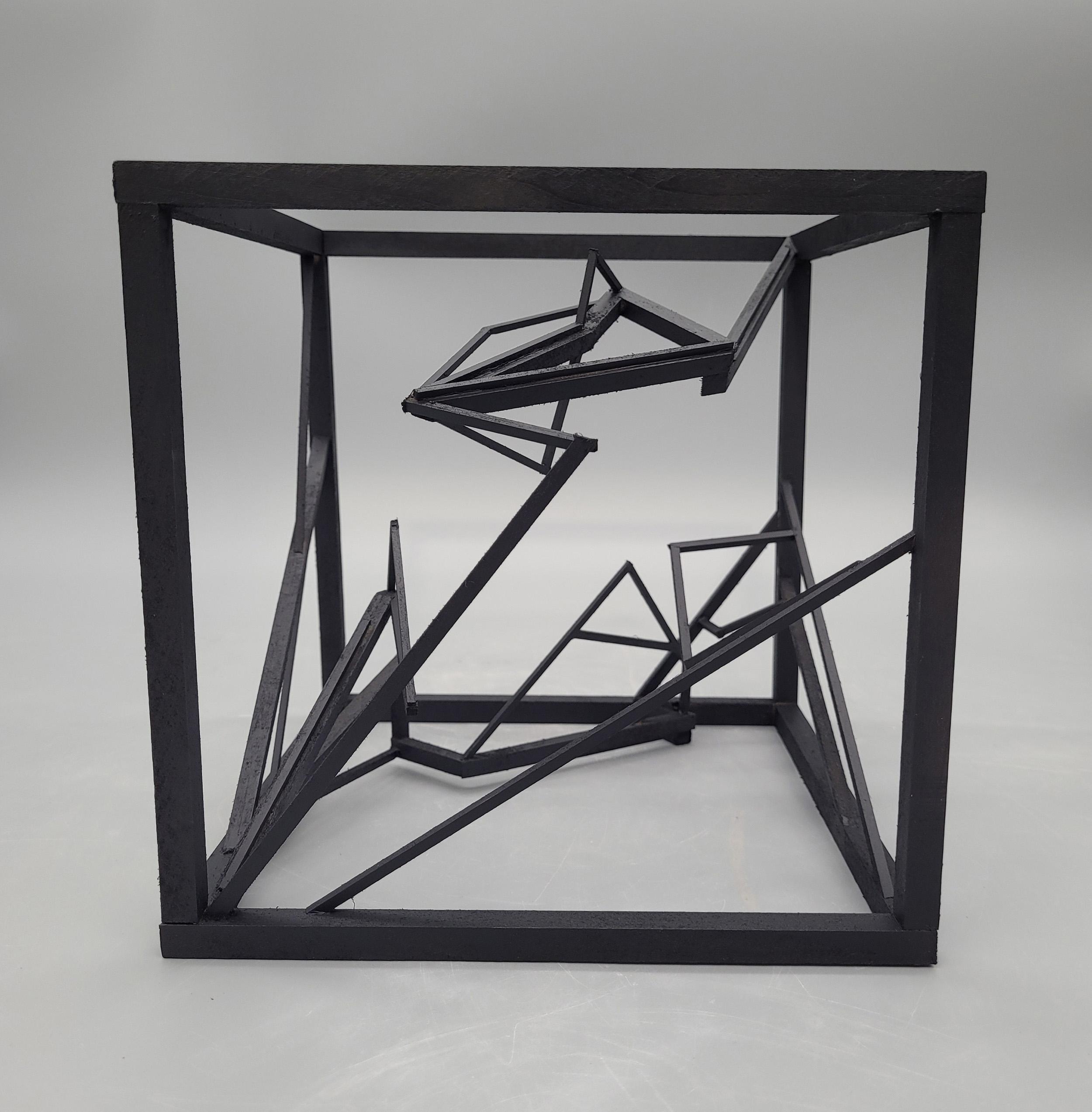 Jessie Beavers   / Jessie Beavers Line Design and Wooden Cube. Basswood - 8"x8"x8". Completed 2023. 