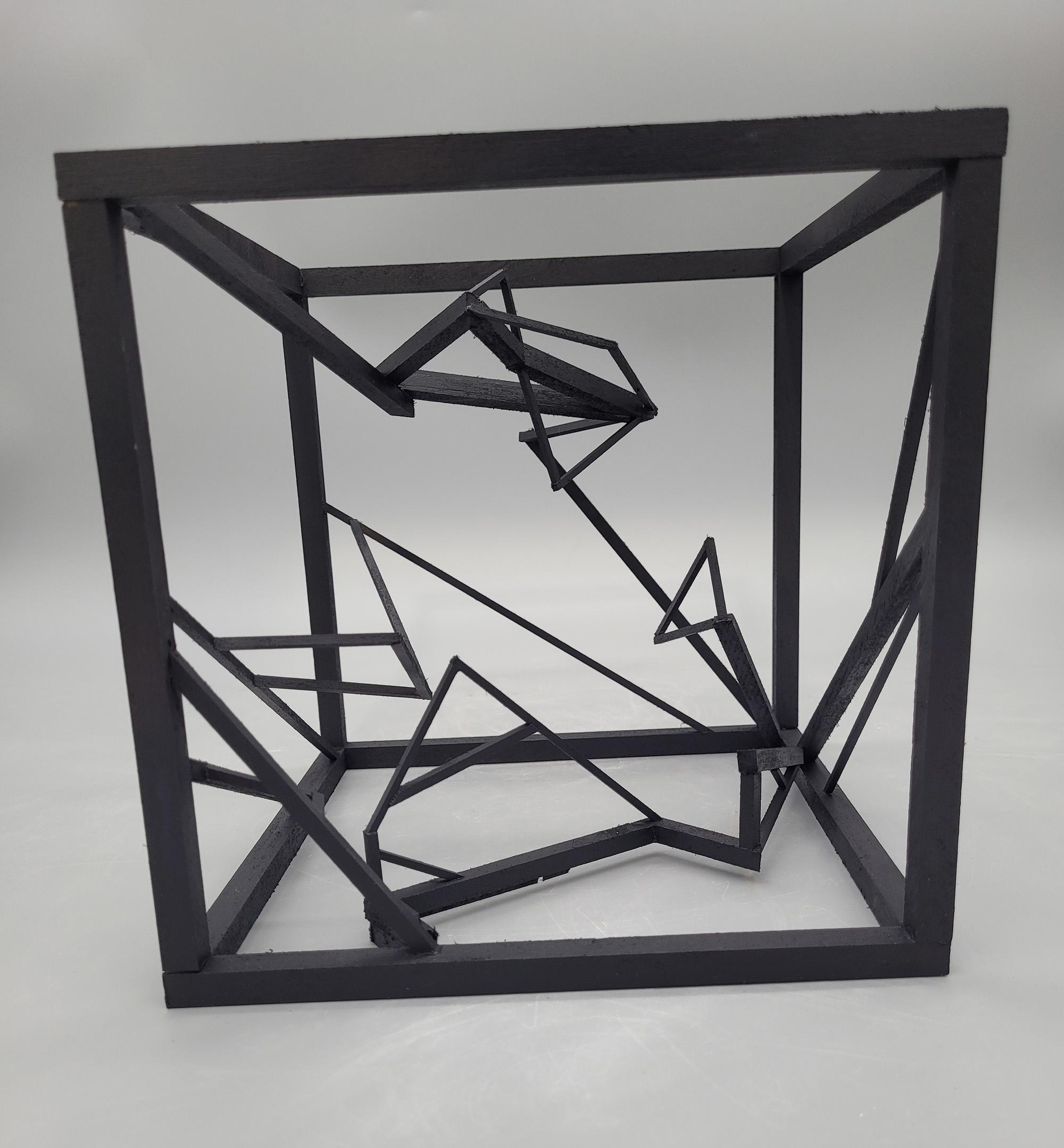 Jessie Beavers  / Jessie Beavers Line Design and Wooden Cube. Basswood - 8"x8"x8". Completed 2023. 