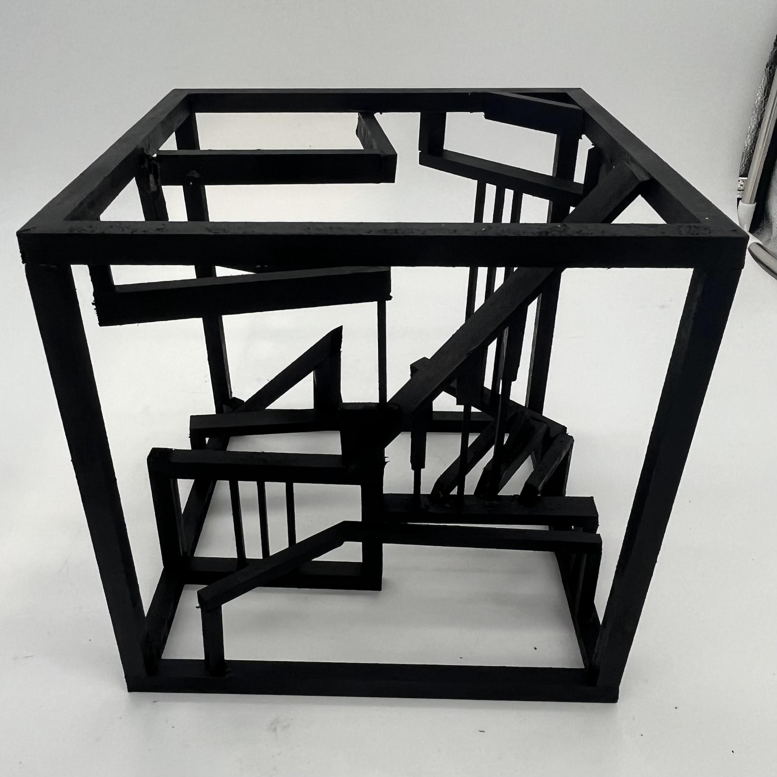 Katie Clark  / Katie Clark- Line Design and Wooden Cube. Basswood - 8"x8"x8". Completed 2023. 