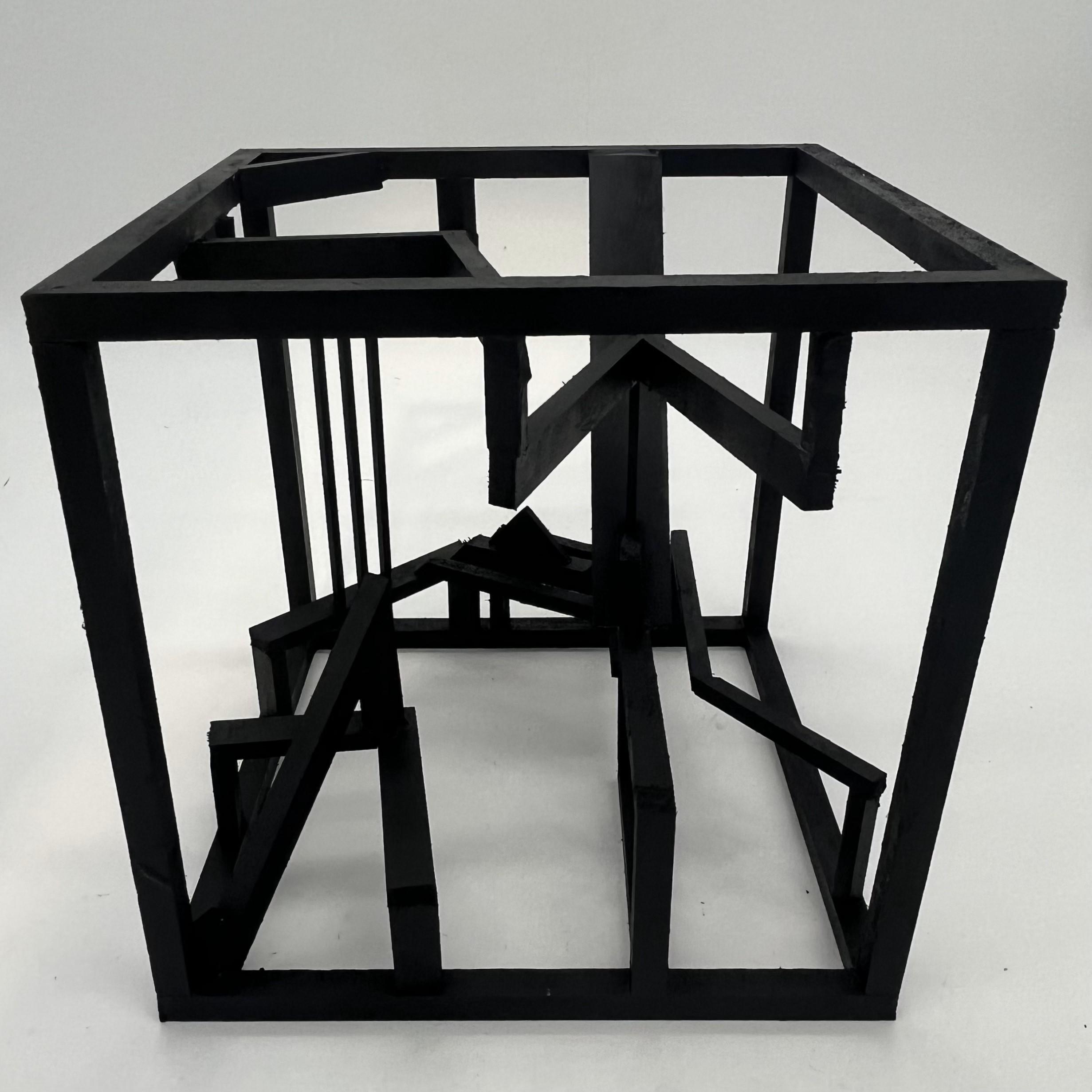 Katie Clark  / Katie Clark- Line Design and Wooden Cube. Basswood - 8"x8"x8". Completed 2023. 