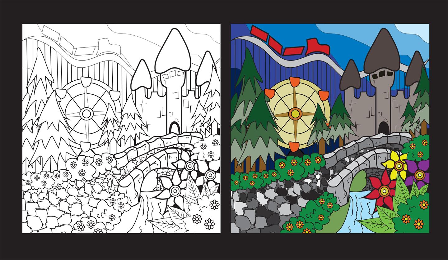 Brianna Corrao  / Brianna Corrao, Amusement Park Entrance Visual shows the skill of creating of detailed lines and shapes in preparation for adding color to complete the final illustration. Adobe Illustrator, 12"x12" 2022 