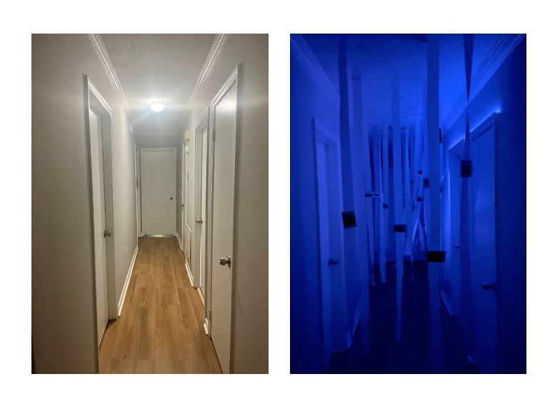 Rebecca Cardoso  / Rebecca Cardoso, hallway transformed into tunnel of memories, the goal of the site-specific installation was to visually transform a space with conceptual purpose  