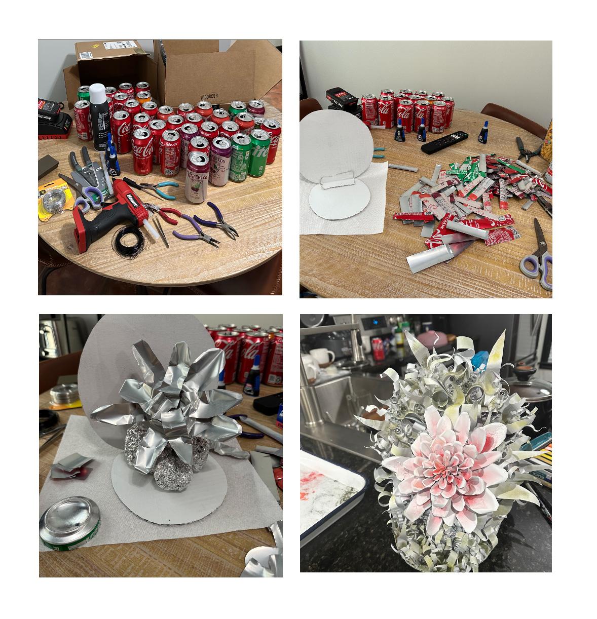 JAmber Mullins  / JAmber Mullins, aluminum cans made into sculpture, goal of the project was to reuse common items to make a newly functional item or art piece 