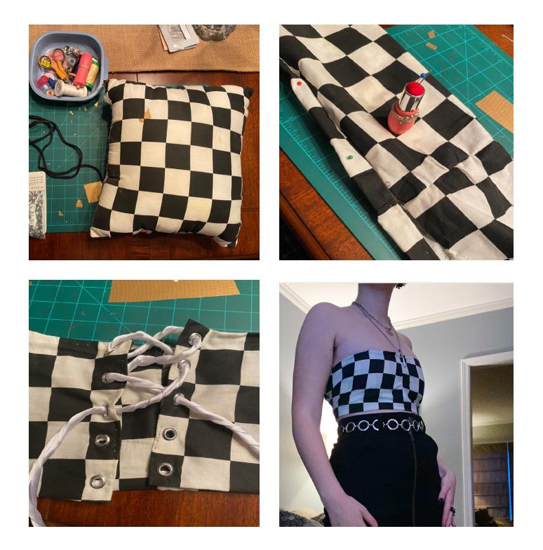 Brynn Starkey  / Brynn Starkey, pillow covering made into a garment, goal of the project was to reuse common items to make a newly functional item or art piece 