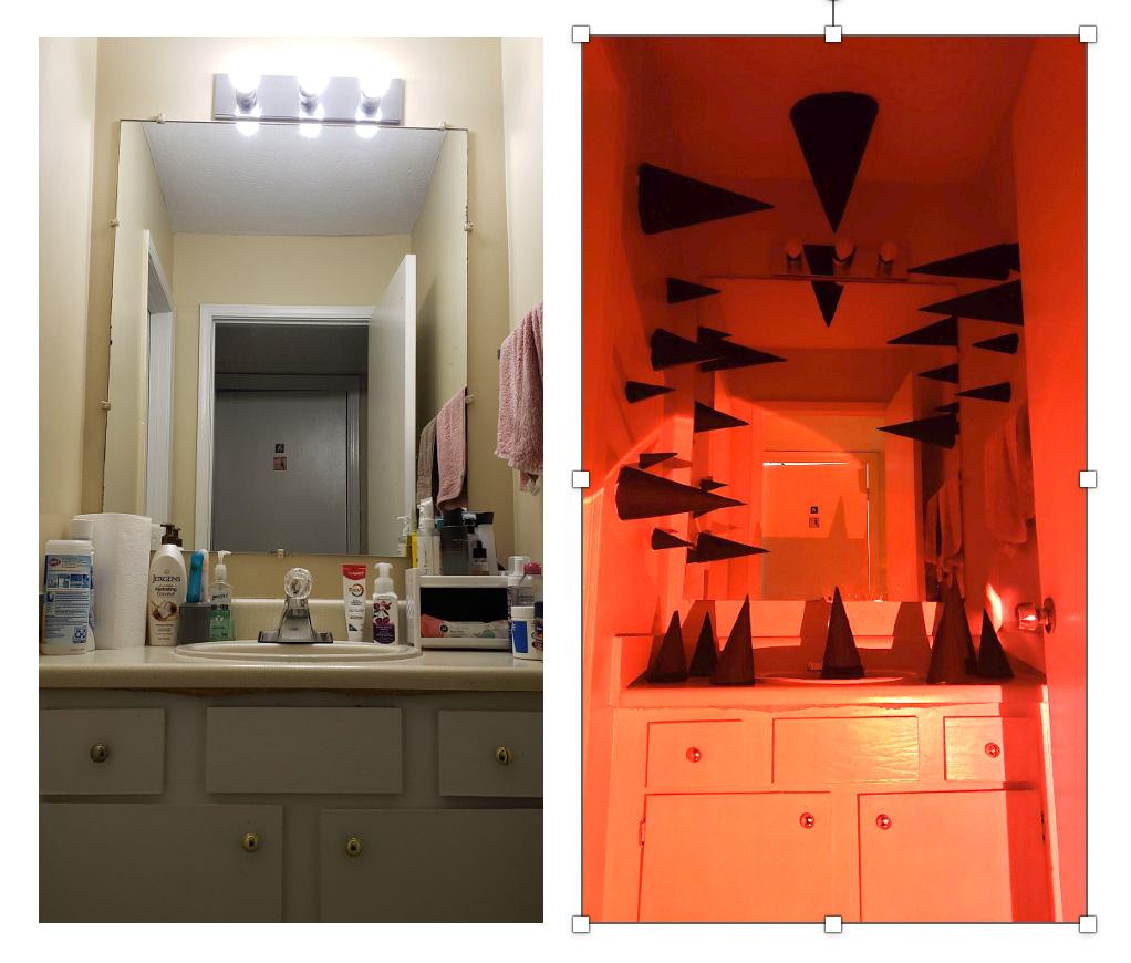 RebAngela Okafor  / RebAngela Okafor, bathroom vanity area transformed into a threatening gauntlet of spikes, the goal of the site-specific installation was to visually transform a space with conceptual purpose 