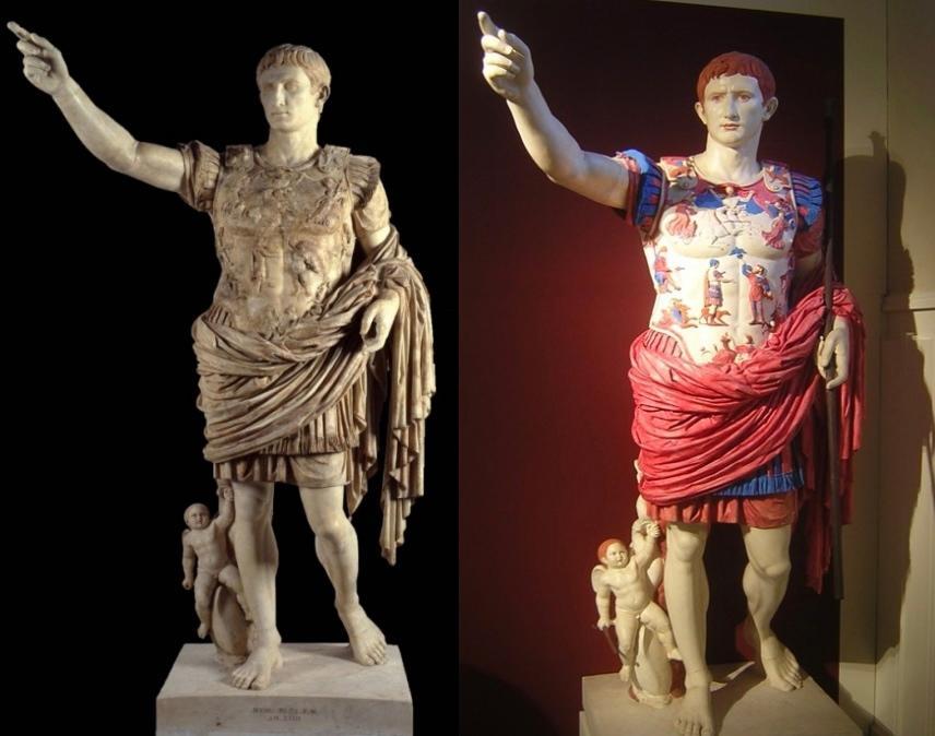 Aether Bosarge - Image 3  / Augustus of Prima Porta. Unknown. 1st cent. CE. Marble copy of original bronze. 2.07 m/6’7”. Vatican Museums, Vatican City. Colored recreation from the Gods in Color exhibition by Vinzenz Brinkmann and the Glyptothek Museum.  
Caption
Augustus of Prima Porta.