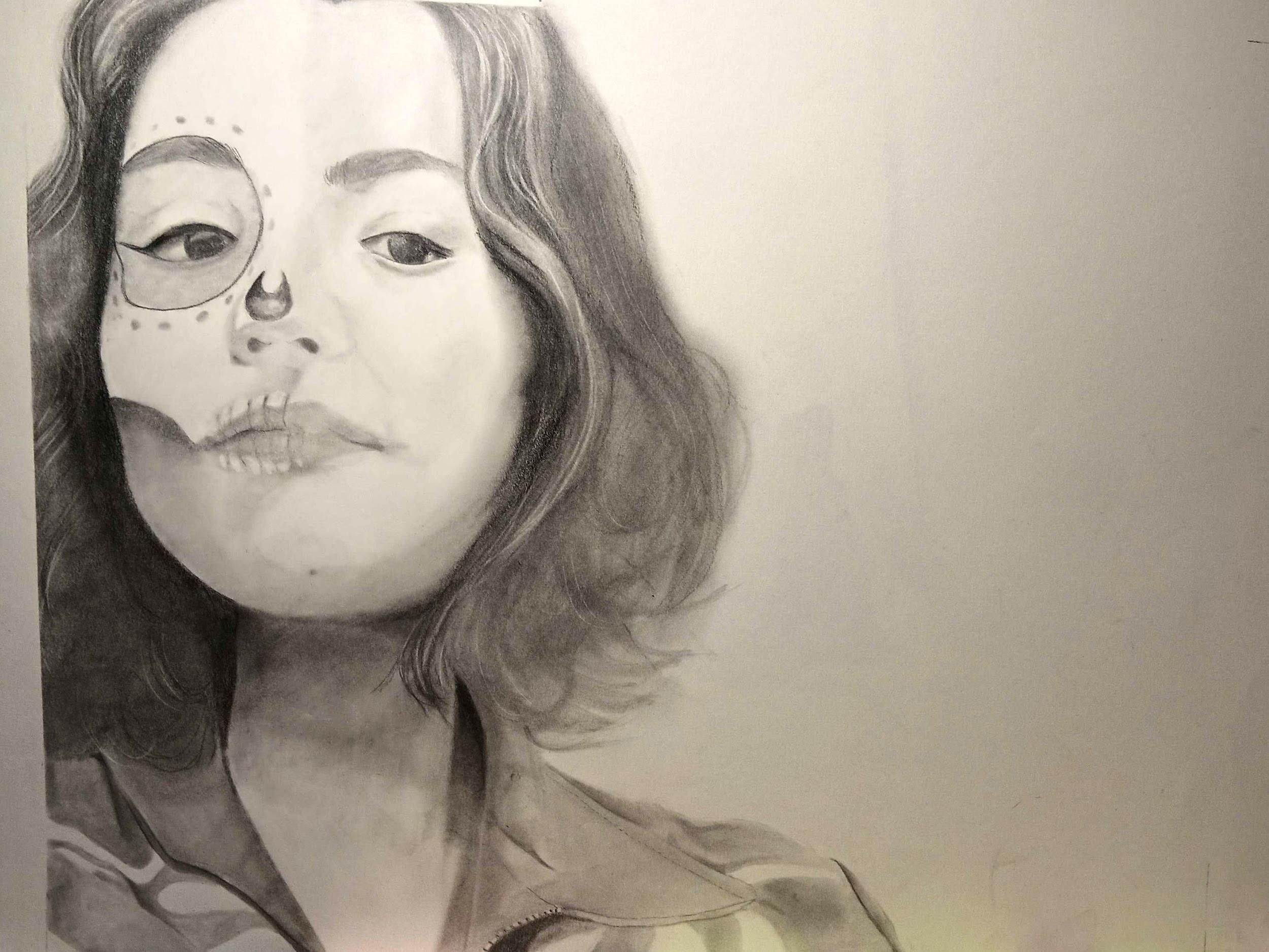 Anneda Valezquez-Lopez  / Anneda Valezquez-Lopez, Friend, 18x24, Graphite, Drawing 1In my art, I like to devote it to important things and people in my life. So when I had done the values activity, I realized that I subconsciously picked 3 values that were easily relateFall 2023,  