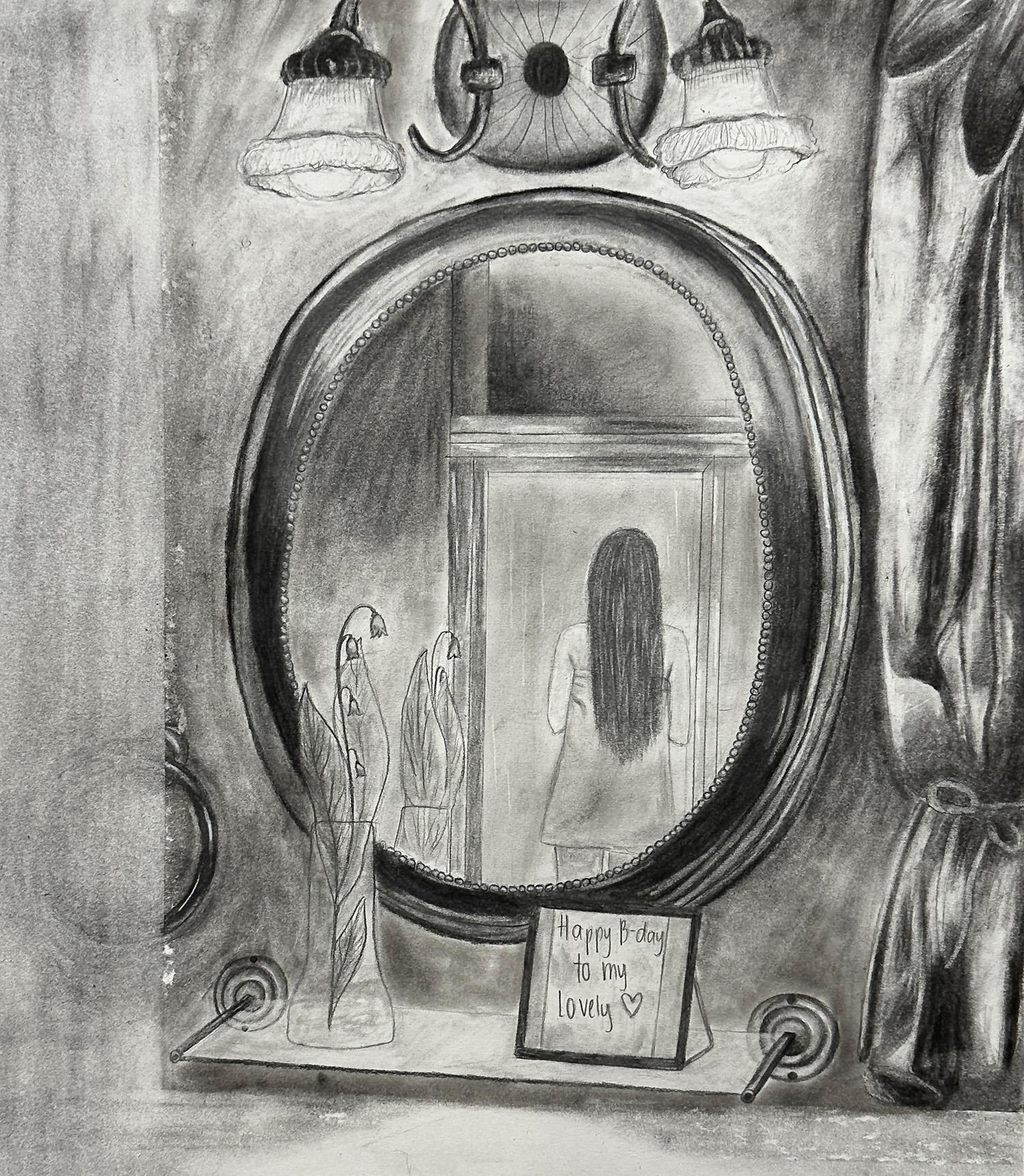 Cecilia Beeler  / Cecilia Beeler, Capstone Project (still life, perspective, language, half figure and personal symbol), 24x18", pencil on paper 