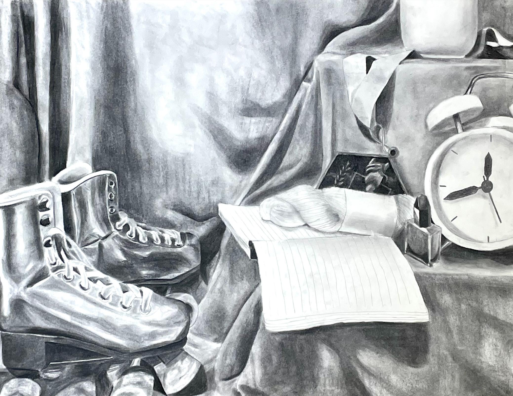 Sayeeda Nicholas  / Sayeeda Nicholas - Still-Portrait as Still-Life - 18x24 Charcoal 2023 