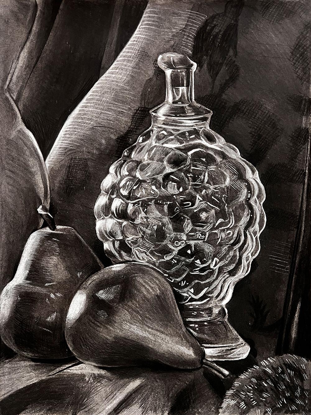 Brooke Wendorf  / Brooke Wendorf, charcoal still-life, 9x12 inches charcoal on paper, 2023, Goals (Value study) 