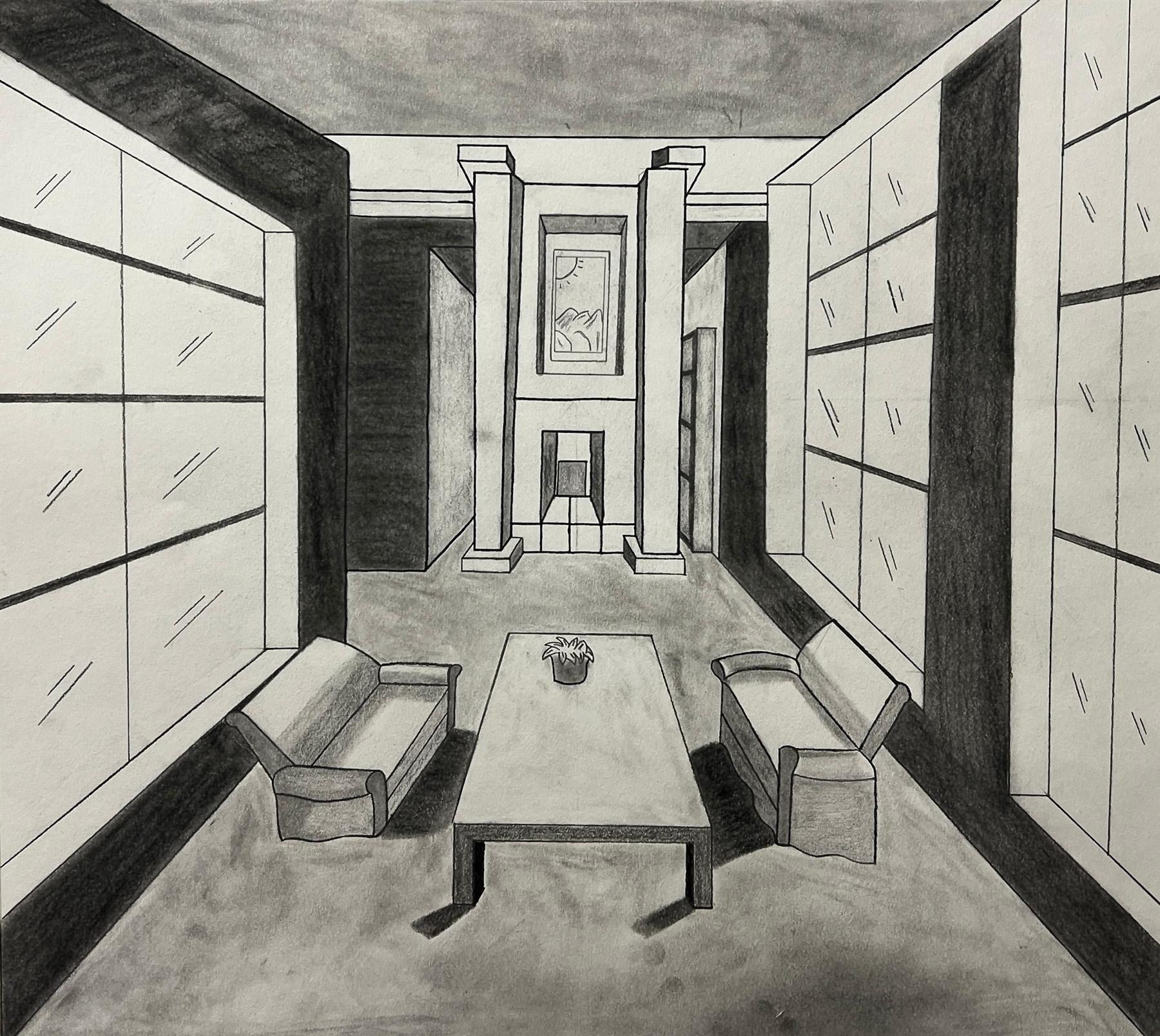 Amber Mathews  / Amber Mathews, Perspective, 18x19", pencil and charcoal on paper 