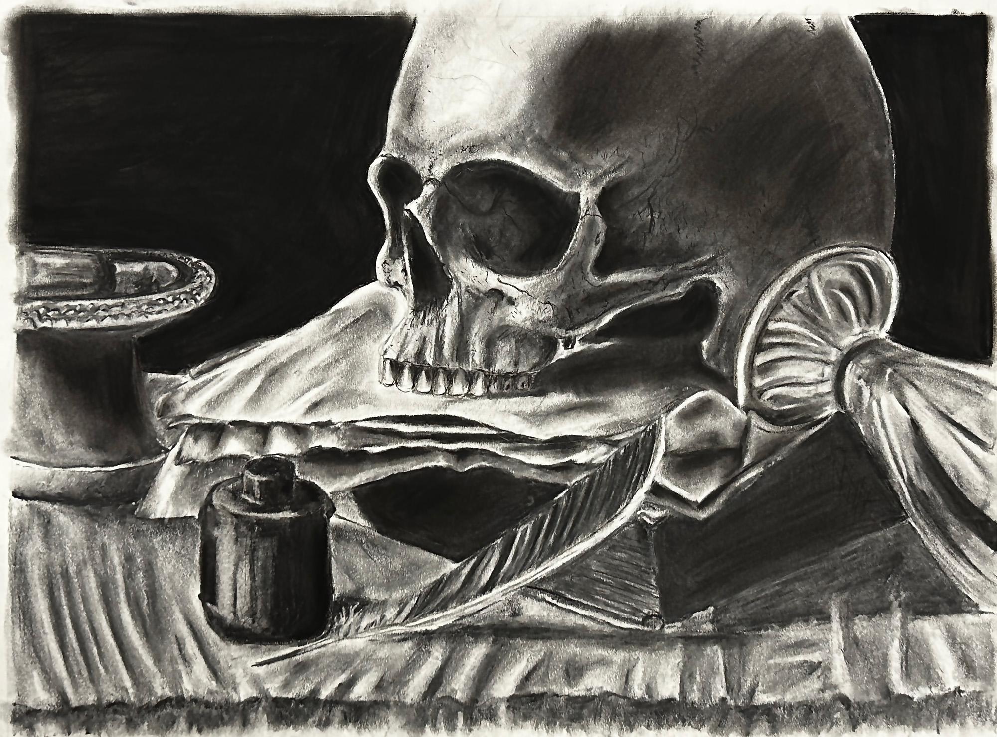 Sierra Neudorfer  / Arthy Natarajan, Self-directed Still Life, 24x18", pencil and charcoal on paper 