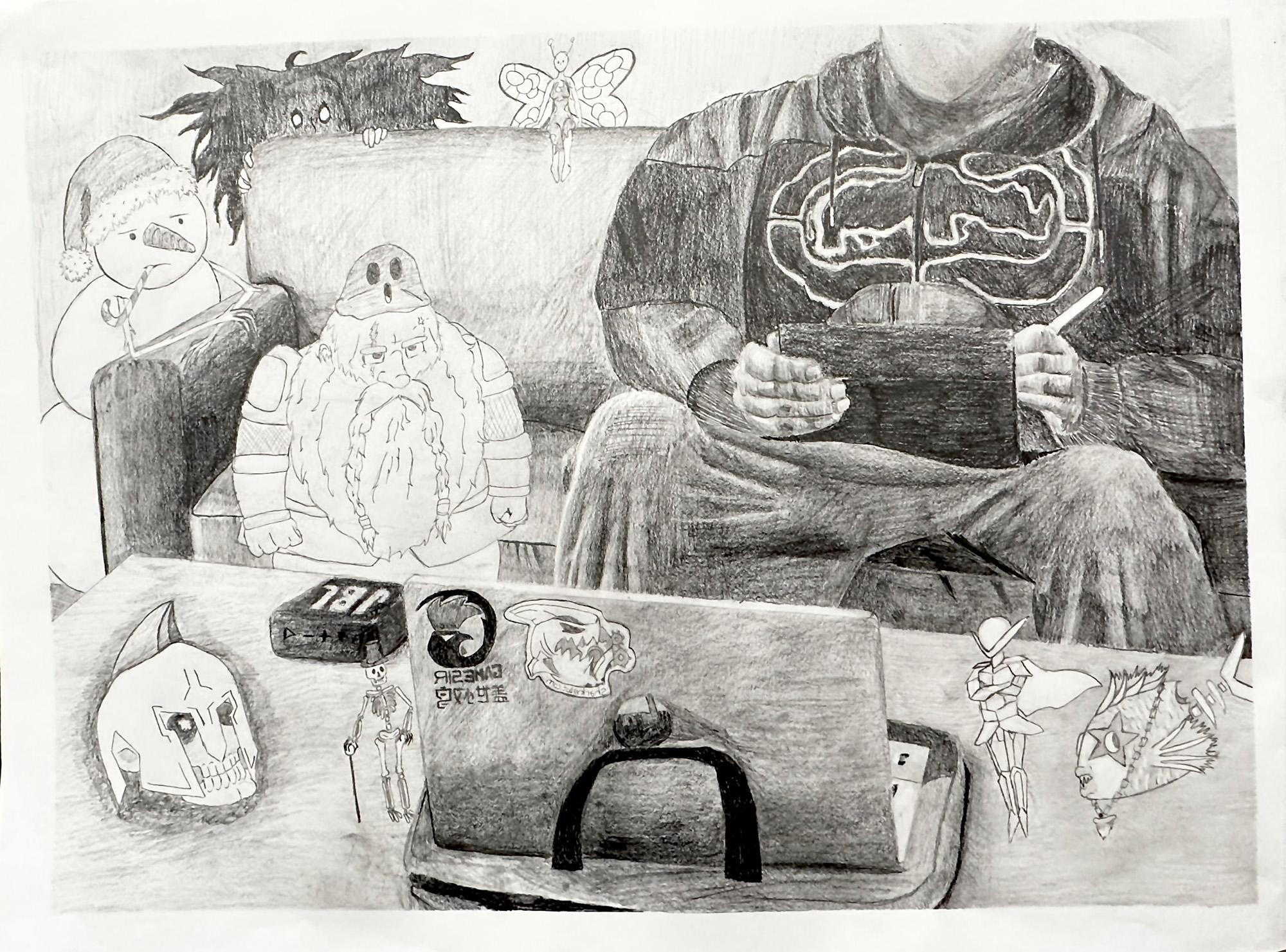 John Thomas  / John Thomas, Self-directed Still Life, 18x24", pencil on paper 