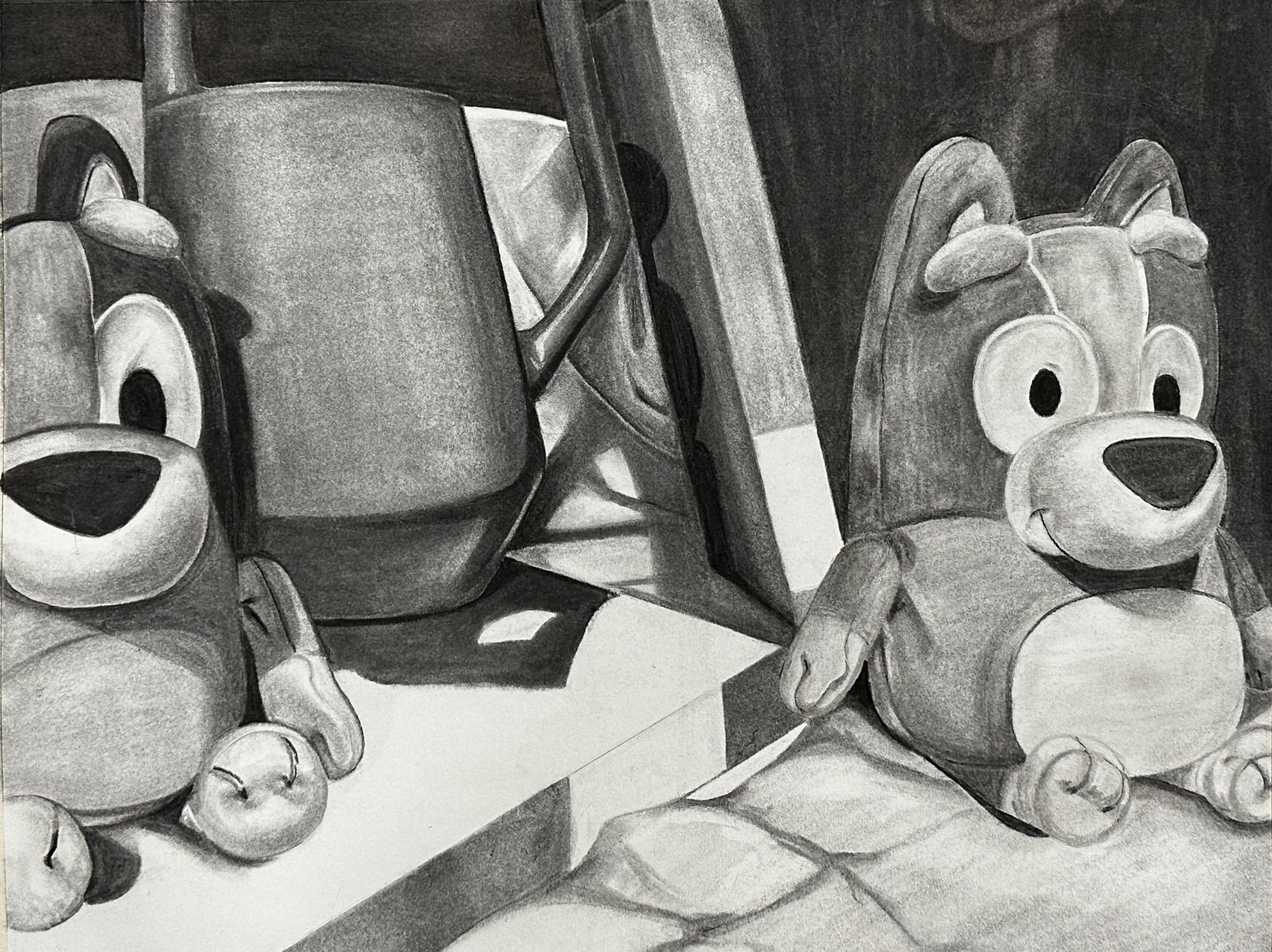 Jasmine Clark  / Jasmine Clark, Self-directed Still Life, 18x24", pencil and charcoal on paper 