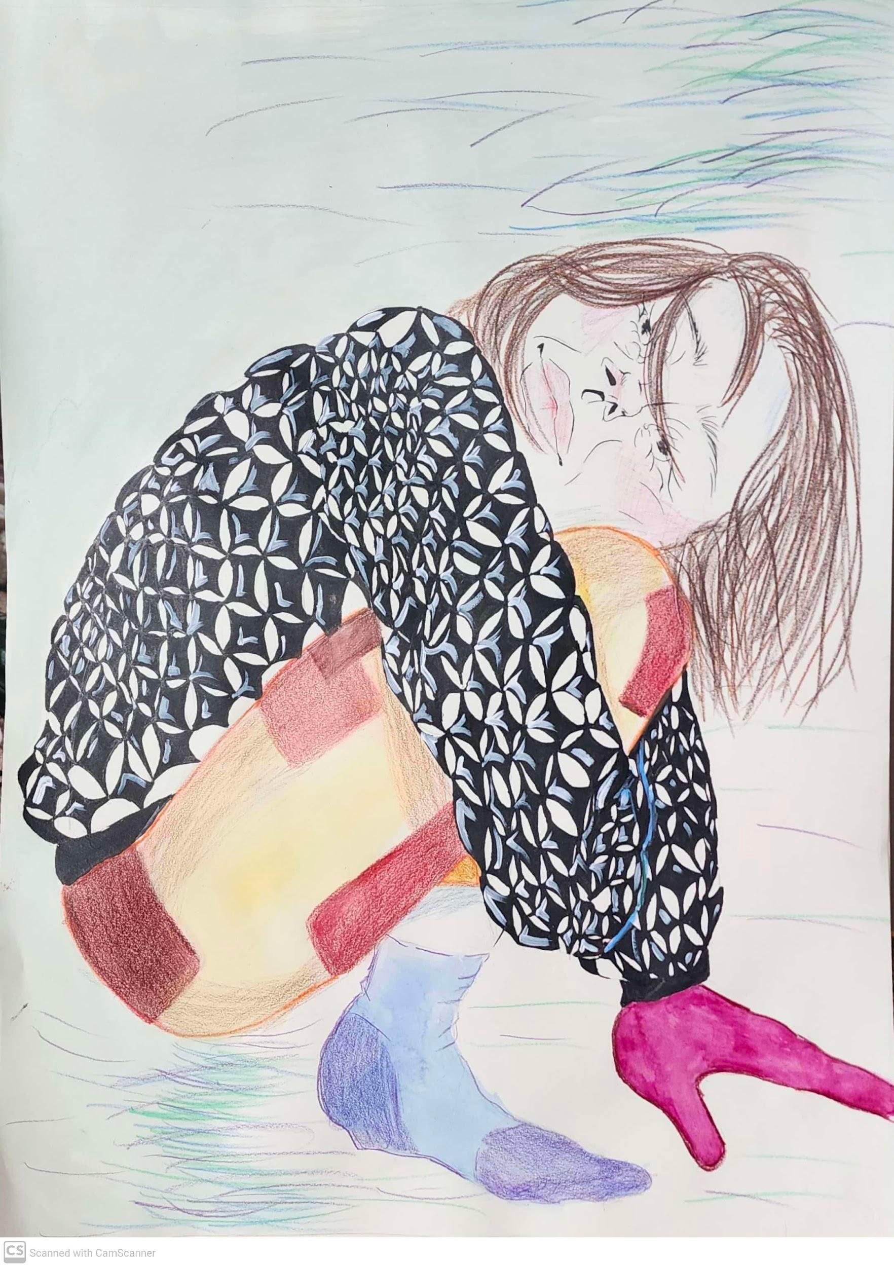 Nikki Benavent-Rivera  / Nikki Benavent-Rivera, Texture Patterns, 24 x 18, colored pencils & inkI mixed my personal drawing style with fashion designs as a way to challenge myself and learn how to convey fabric textures in a fun and interesting way as well as experiment with comp 