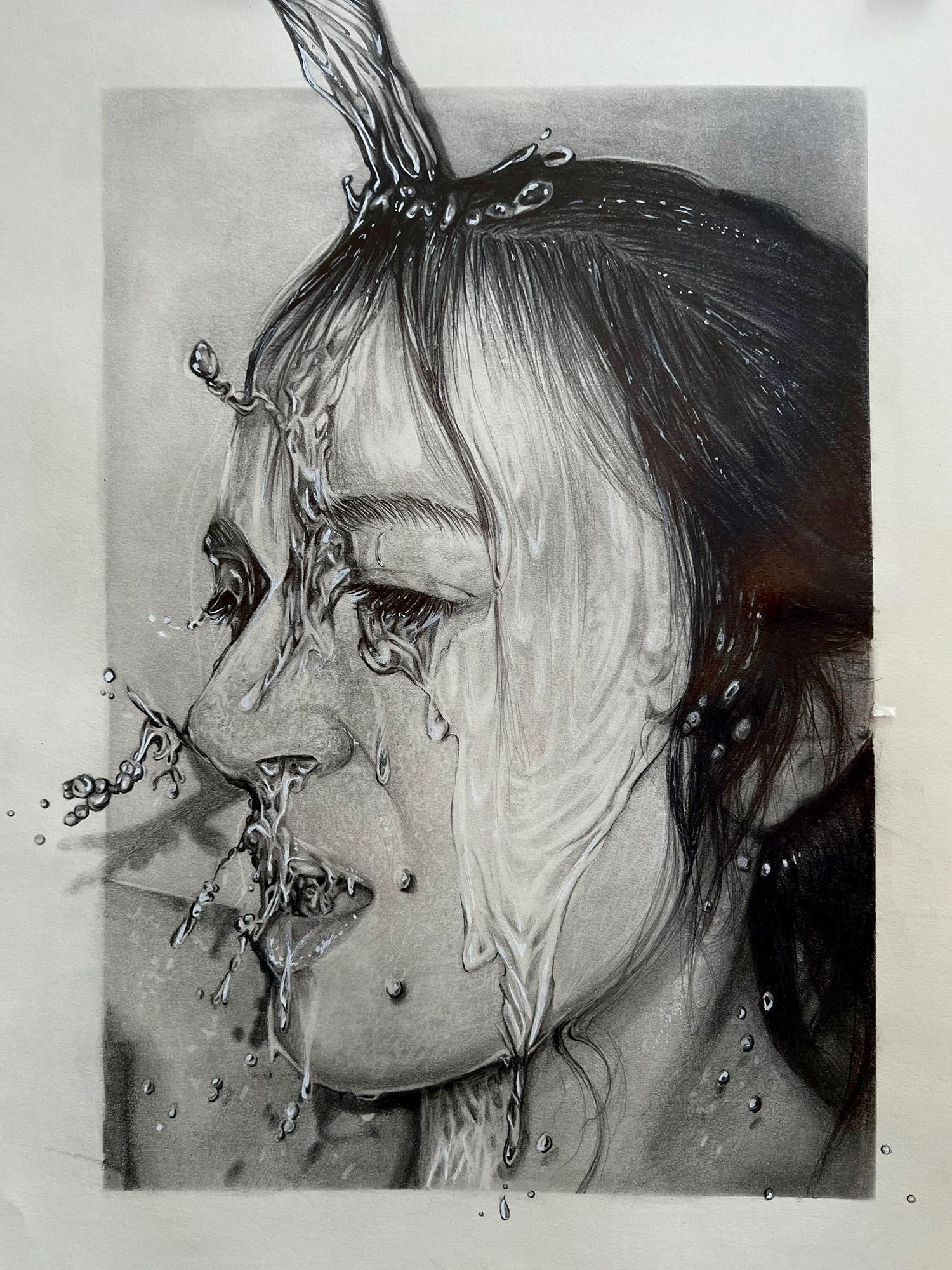 Zildjian Badami  / Zildjian Badami_ Self portrait-pencil-12x9"-summer 2023-self portrait with water 