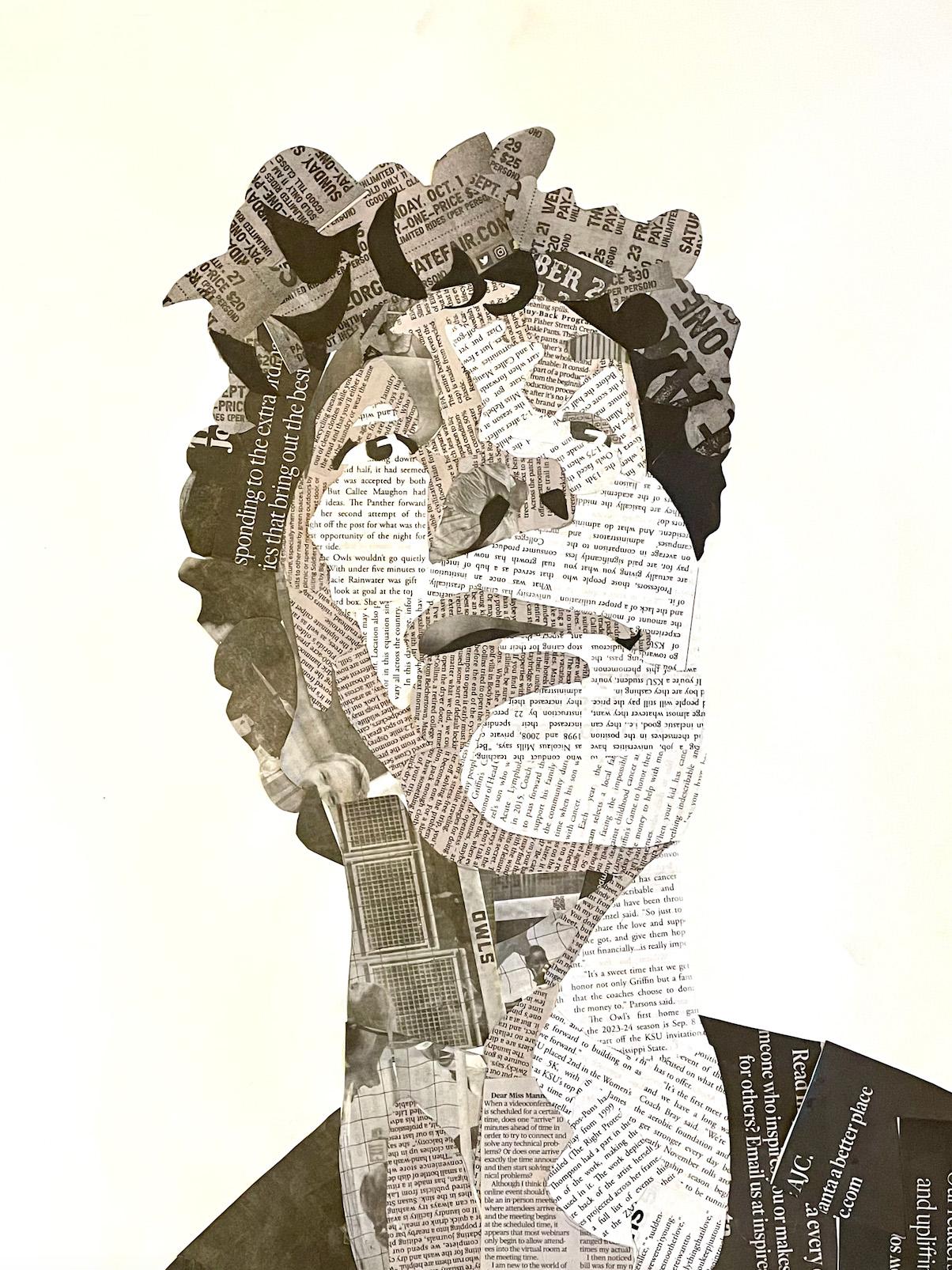 Ellis Hamburge  / Ellis Hamburger - Newspaper Self-Portrait - 24x18 Collage 2023 