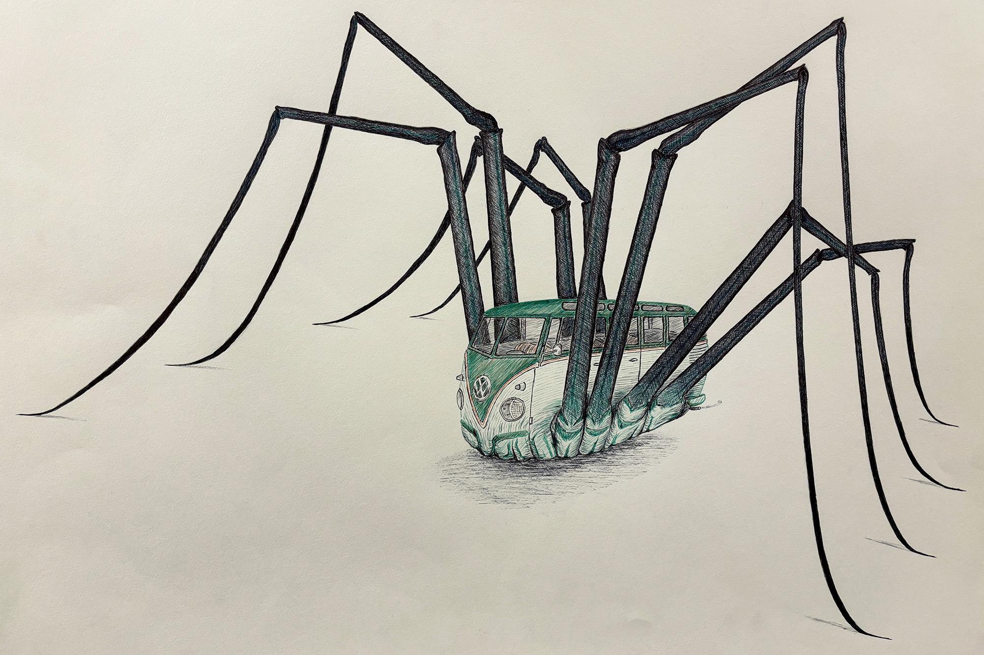 Callahan Roberson  / Callahan Roberson, Spider Van, 18” x 24”, Ballpoint pen, 2023