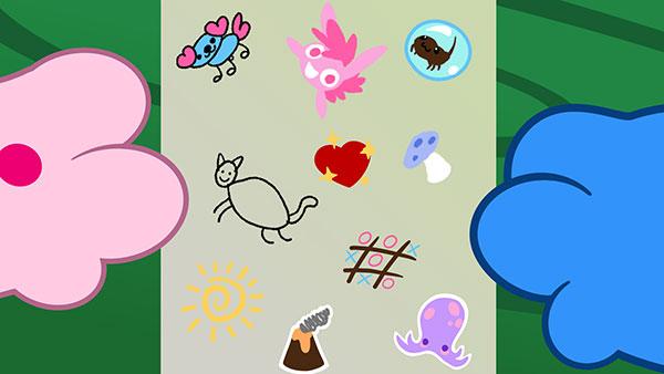  / Still shot of stickers from "Critterland: Stickers," An animated short film created using Toon Boom Harmony, Adobe Illustrator, and After Effects.  
