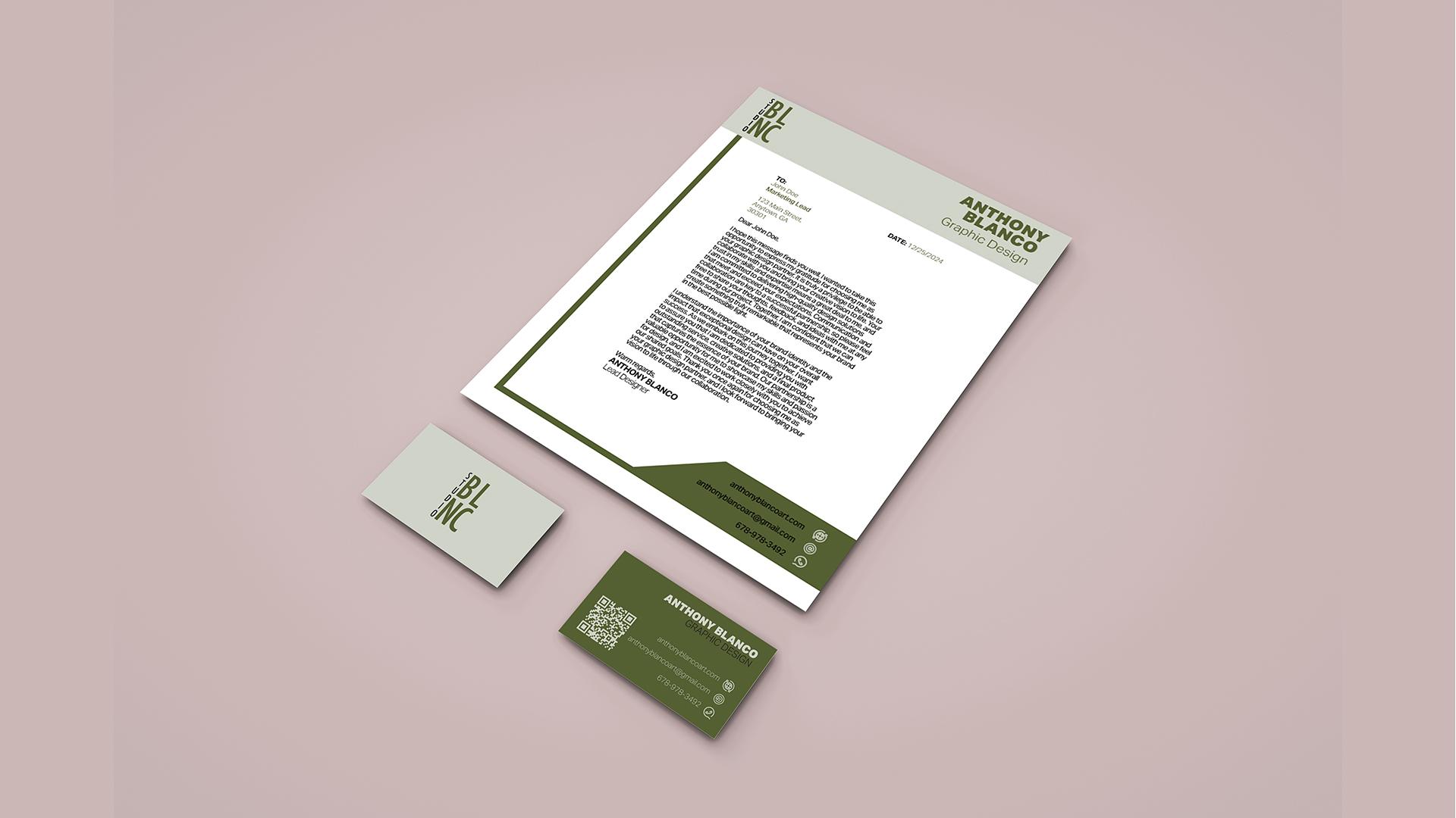 Studio BLNC Branding  / “Studio BLNC Branding,” 8.5 x 11 inches print letterhead and business card, 2024. This letterhead and business card is to be used by Studio BLNC. 
