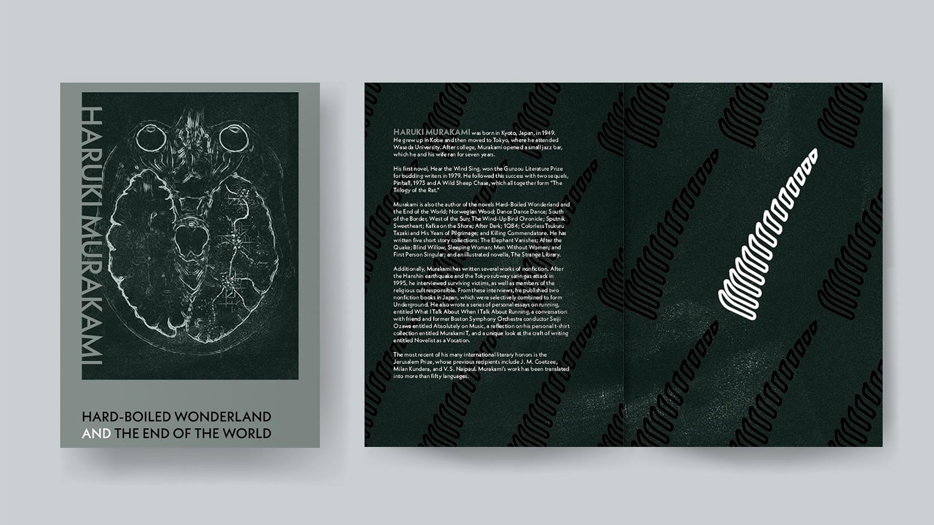 Haruki Murakami Book Cover  / “Haruki Murakami Book Cover,” 5.5 x 8.5 inches print book, 2023. This book cover is a revitalization of the book Hard-boiled Wonderland and the End of the World by author Haruki Murakami. 