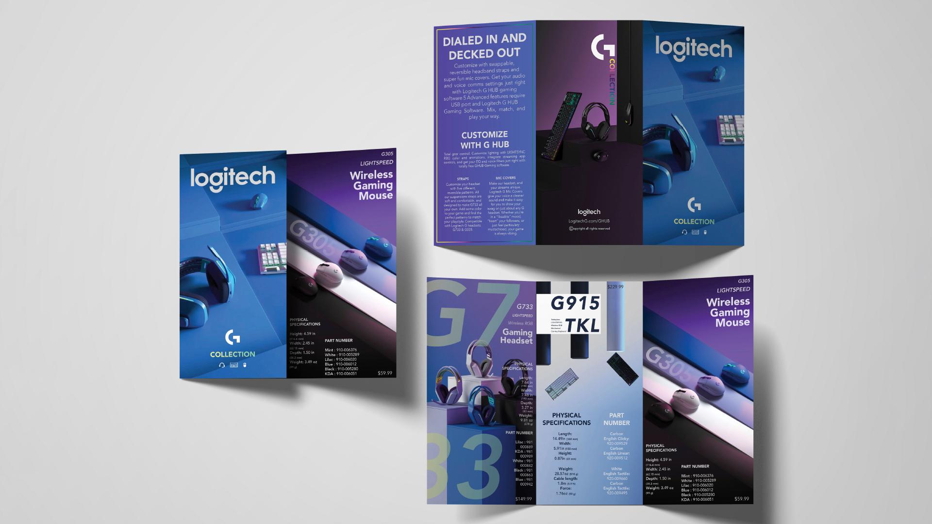 The G Collection  / “The G Collection,” magazine cover and spread, 8.5 x 11 inches, 2023. Designed a brochure for the Logitech G Collection, advertising a premium range of gaming peripherals and accessories.